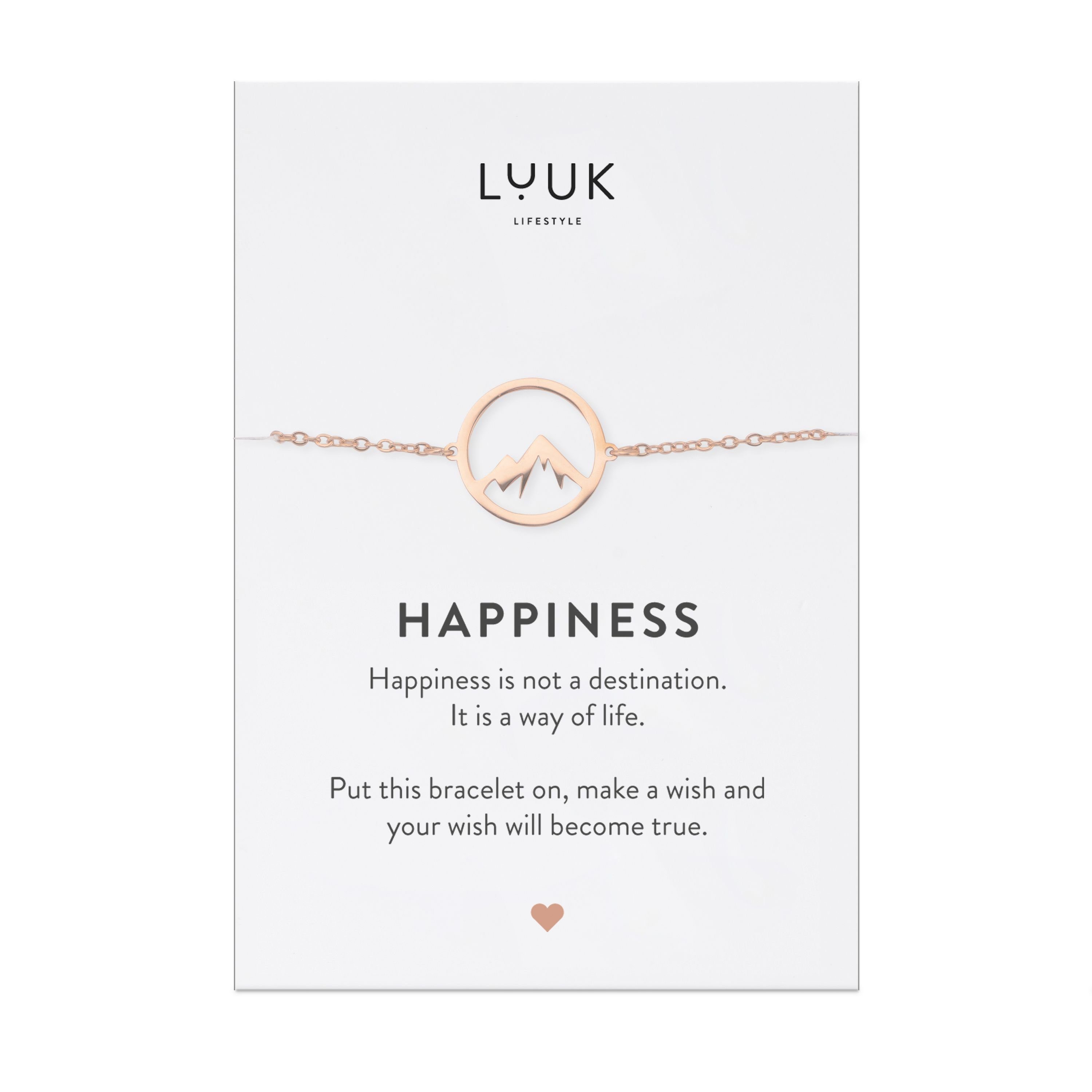 LUUK LIFESTYLE Edelstahlarmband Spruchkarte Roségold Happiness Berggipfel, mit