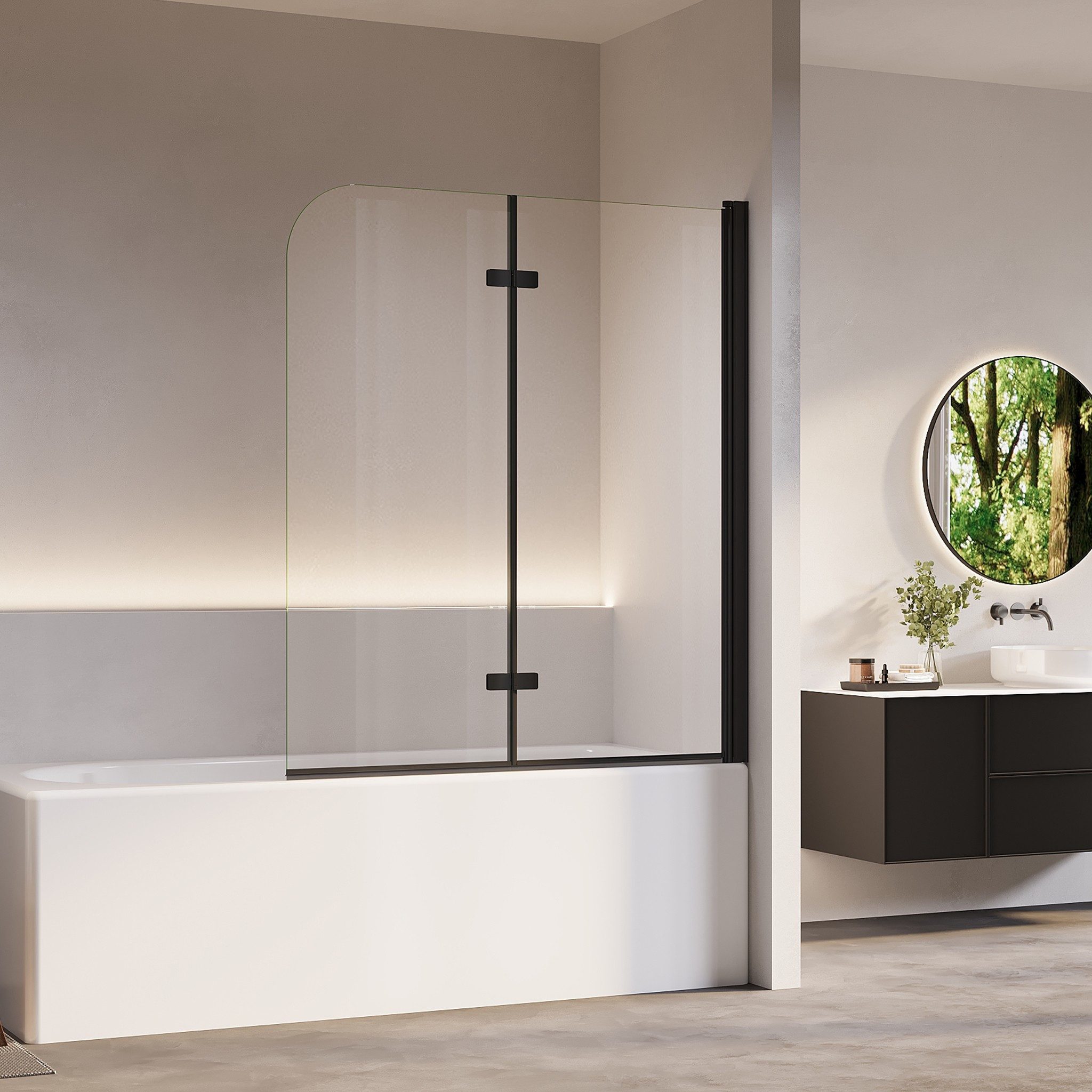 AmuseVera Badewannenfaltwand Duschwand für Badewanne Badewannenaufsatz 2 tlg 3 tlg Schwarz/Chrome, ESG Sicherheistsglas, (Set, 180° schwenkbar Faltwand Dusche Duschtrennwand Faltbar), Faltwand Duschwand Badewanne 2 teilig 180° schwenkbar