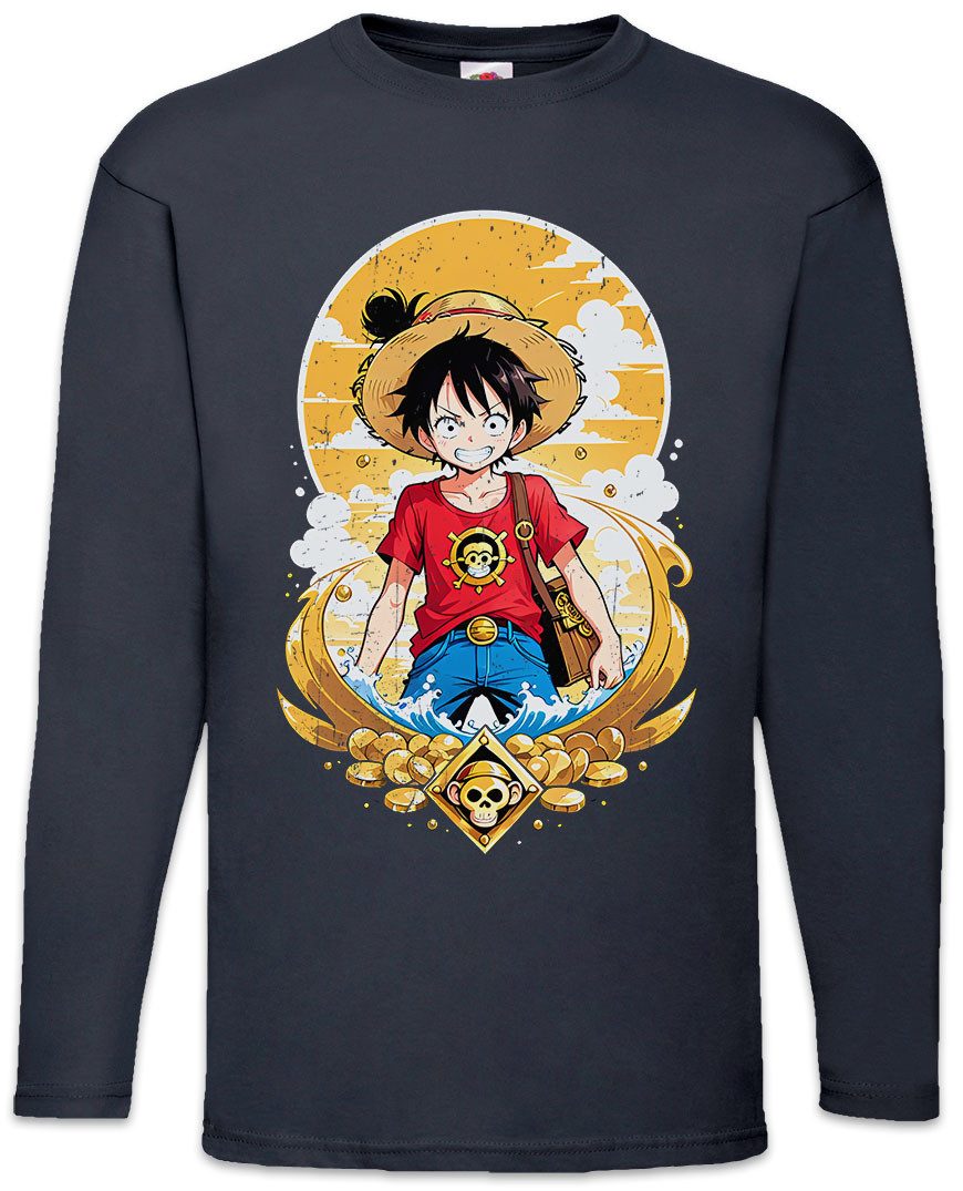 Langarmshirt Monkey Ruffy Logo Langarm T-Shirt One Pirate Adventure Anime Piece D