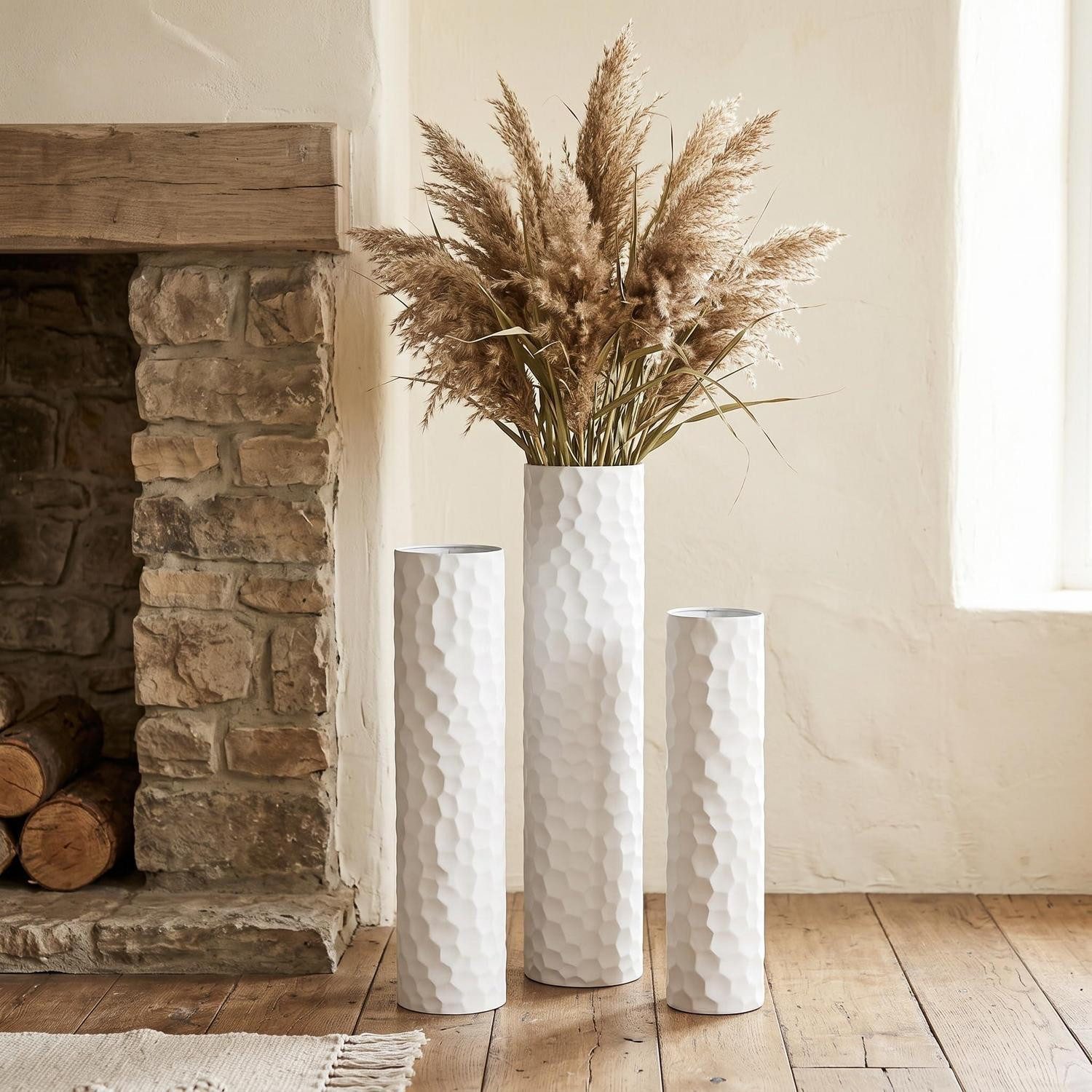 LuxusKollektion Bodenvase Bodenvase Metall 3er Set Weiß Groß