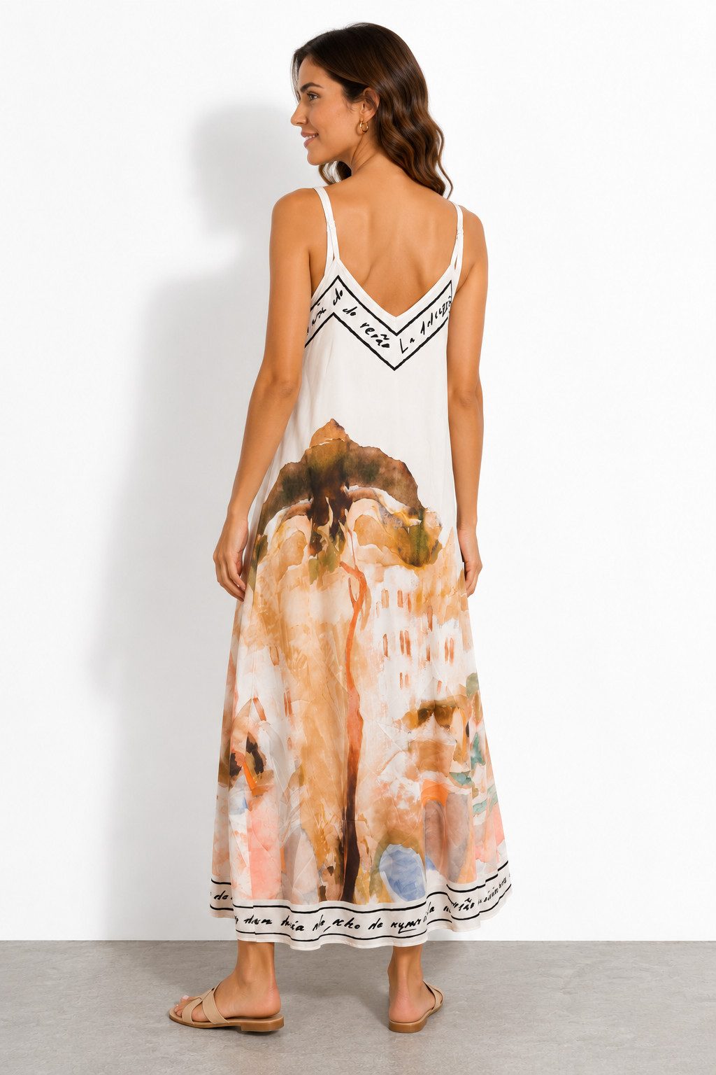 ITALY VIBES Sommerkleid - A-Linien Kleid mit Aquarell Print - Damen Kleid in Satin-Optik ONE SIZE - passend für Größen M bis XL