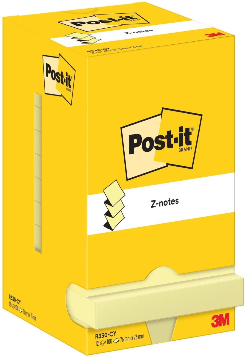 Post-it Notes Haftnotizblock Haftnotiz Super Sticky Z-Notes 100 Blatt kanariengelb VE=12 Blöcke