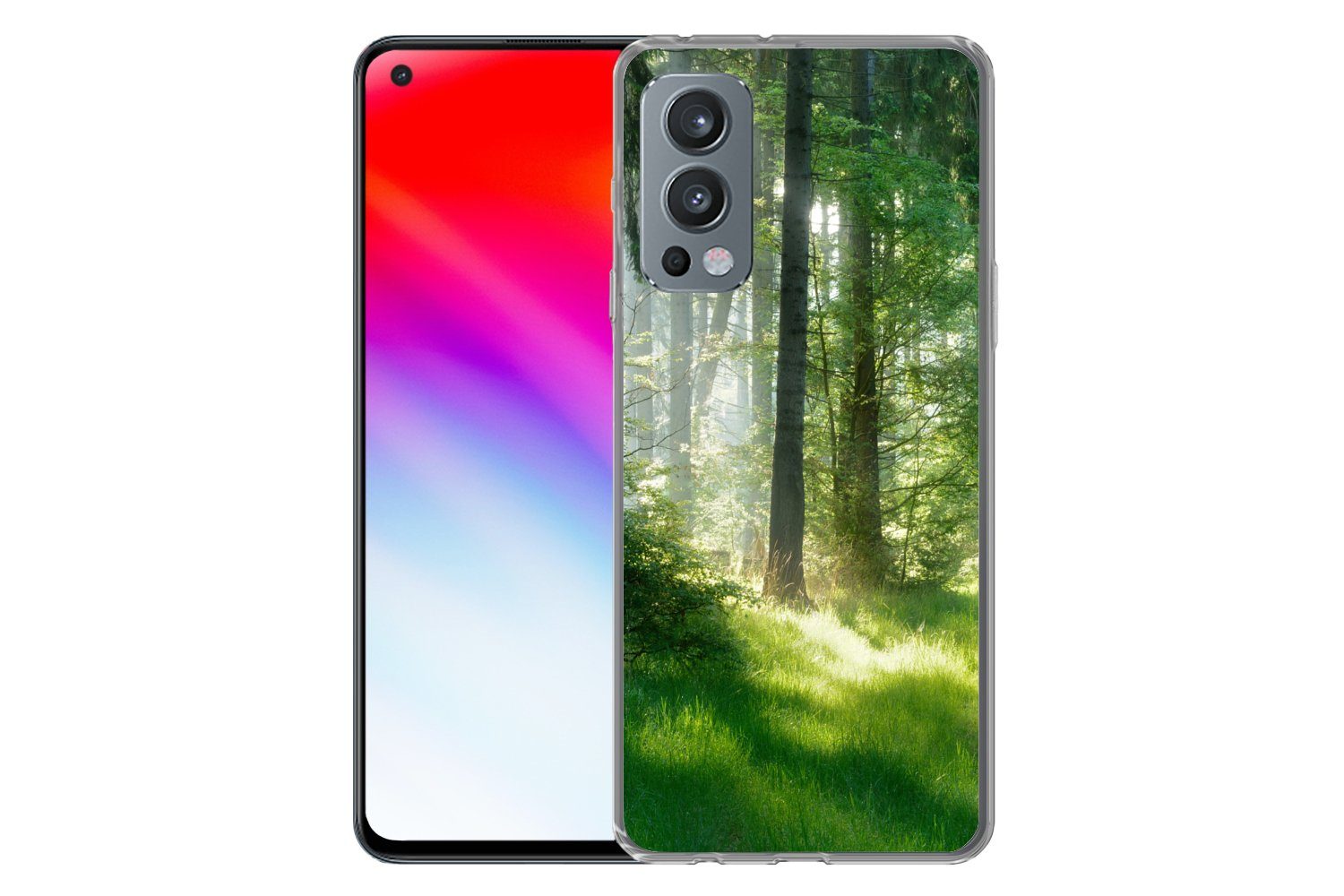 MuchoWow Handyhülle für OnePlus Nord 2 5G Natur - Bäume - Wald - Grün - Sonne - Gras - Pfl, Phone Case, Silikon, Schutzhülle Dünn