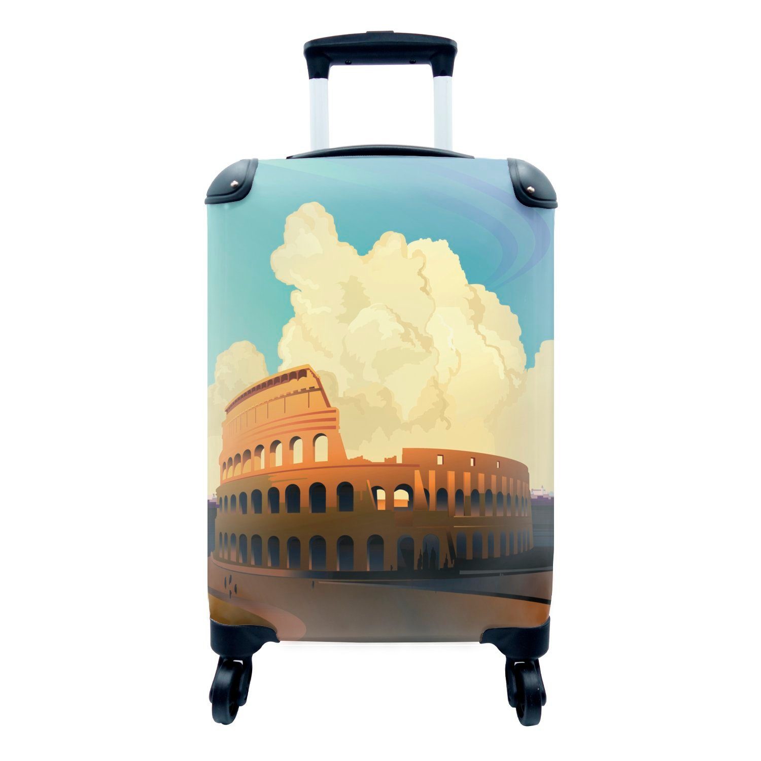 Reisetasche Kolosseum - Ferien, Rollen, 4 rollen, Zeichnung, Handgepäckkoffer mit für - Handgepäck Reisekoffer MuchoWow Rom Trolley,