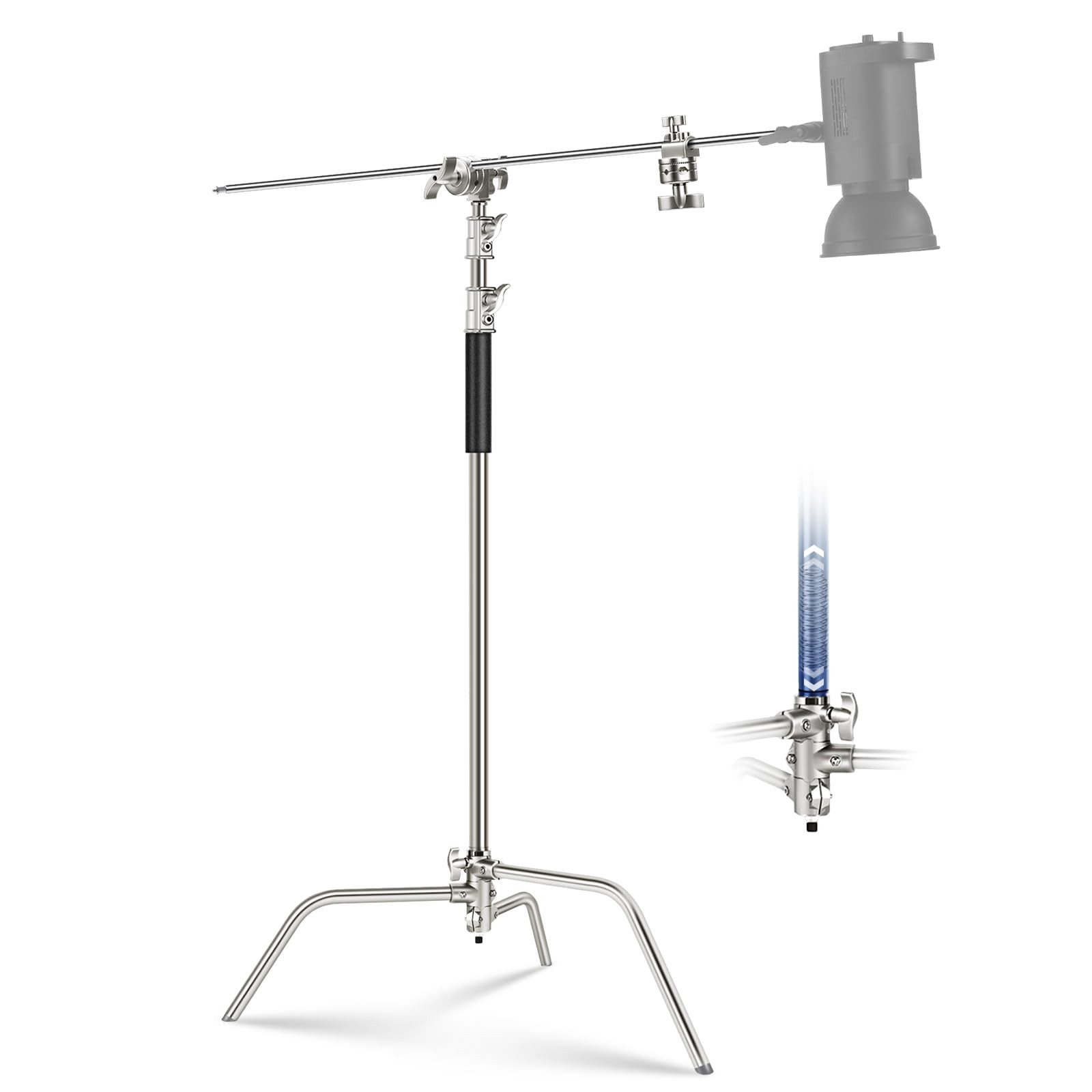 Neewer 100% Edelstahl Heavy Duty C Ständer mit Arm, SC320 Lite Lampenstativ (320cm Fotografie Lichtstativ, 128cm Trag Boom Arm, 2 Griff Köpfe)