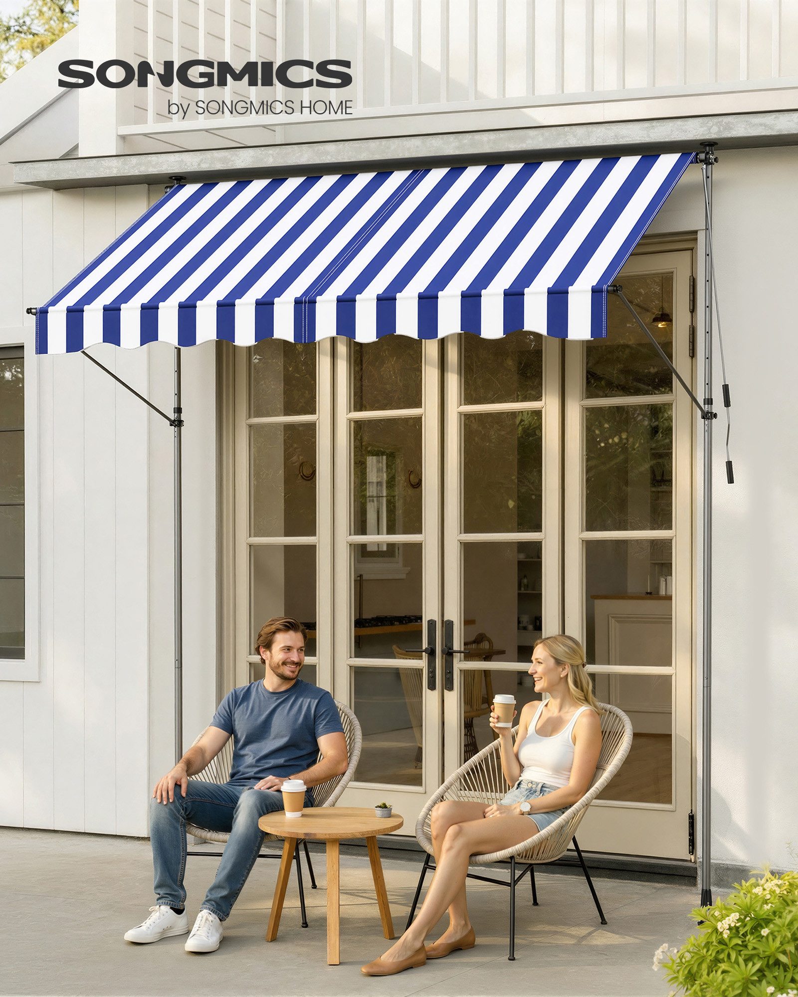 SONGMICS Klemmmarkise Balkonmarkise höhenverstellbar UV-Schutz wasserabweisend (ohne Bohren mit Handkurbel inkl. Zubehörpaket & Anleitung) Sonnenschutz, 250 x 120 x 220–300 cm (L x B x H)