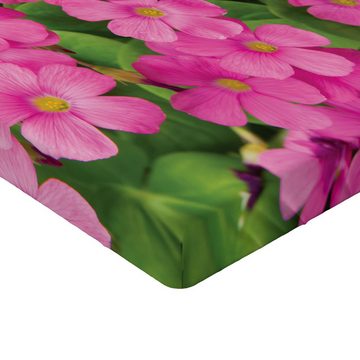 Spannbettlaken Soft Dekorativer Stoff Bettwäsche Rund-um Elastischer Gummizug, Abakuhaus, Pelargonien Pinkish Blumen und Blätter