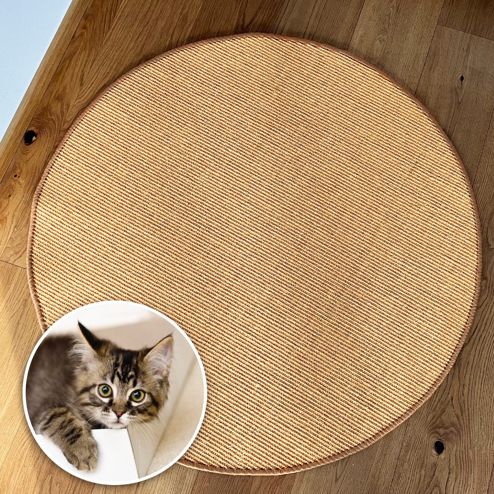 Karat Kratzmatte für Katzen, Sisal Kratzteppich, Rund, In vielen Farben & Größen