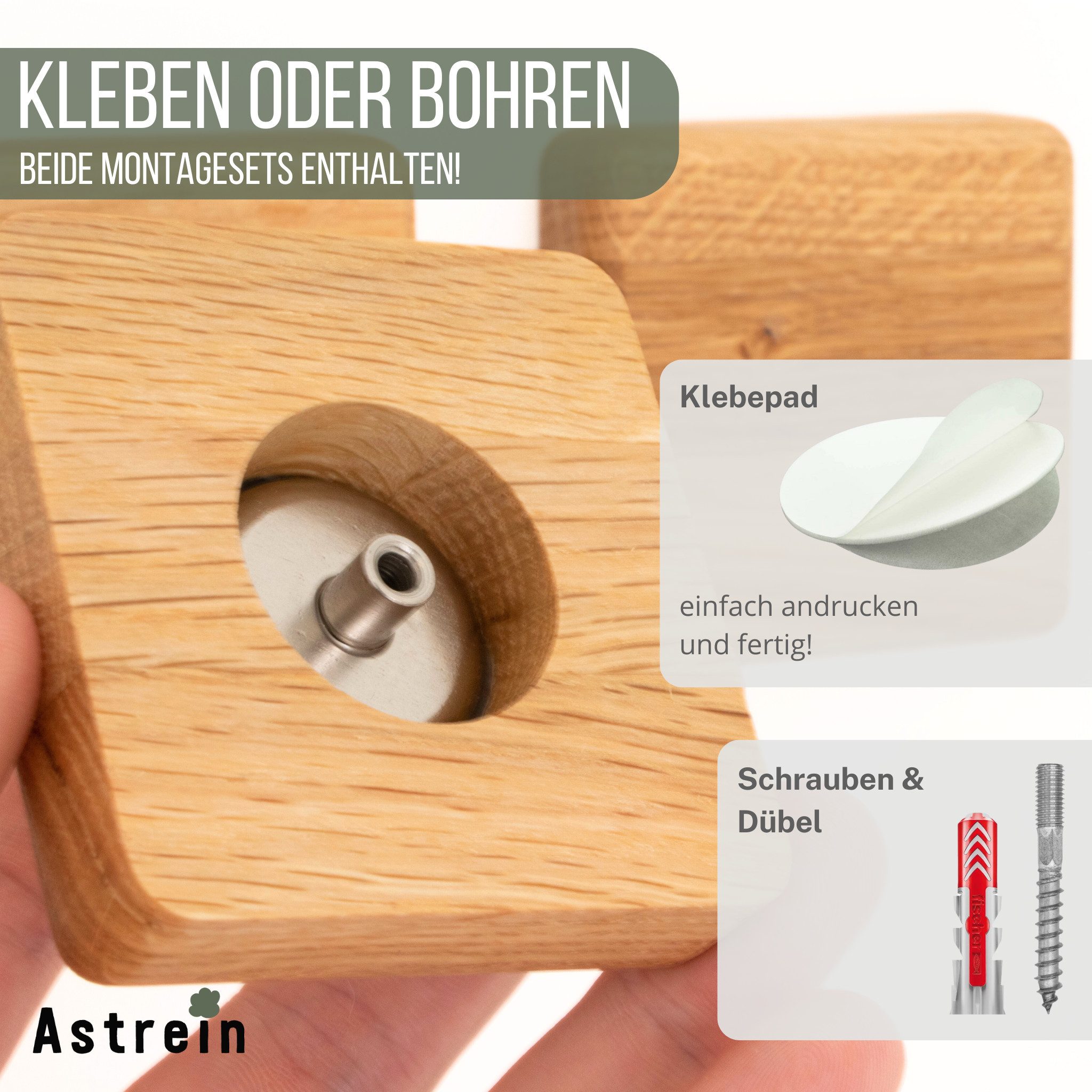 Astrein Schlüsselbrett Magnetischer Schlüsselhalter aus Eiche 4er Set