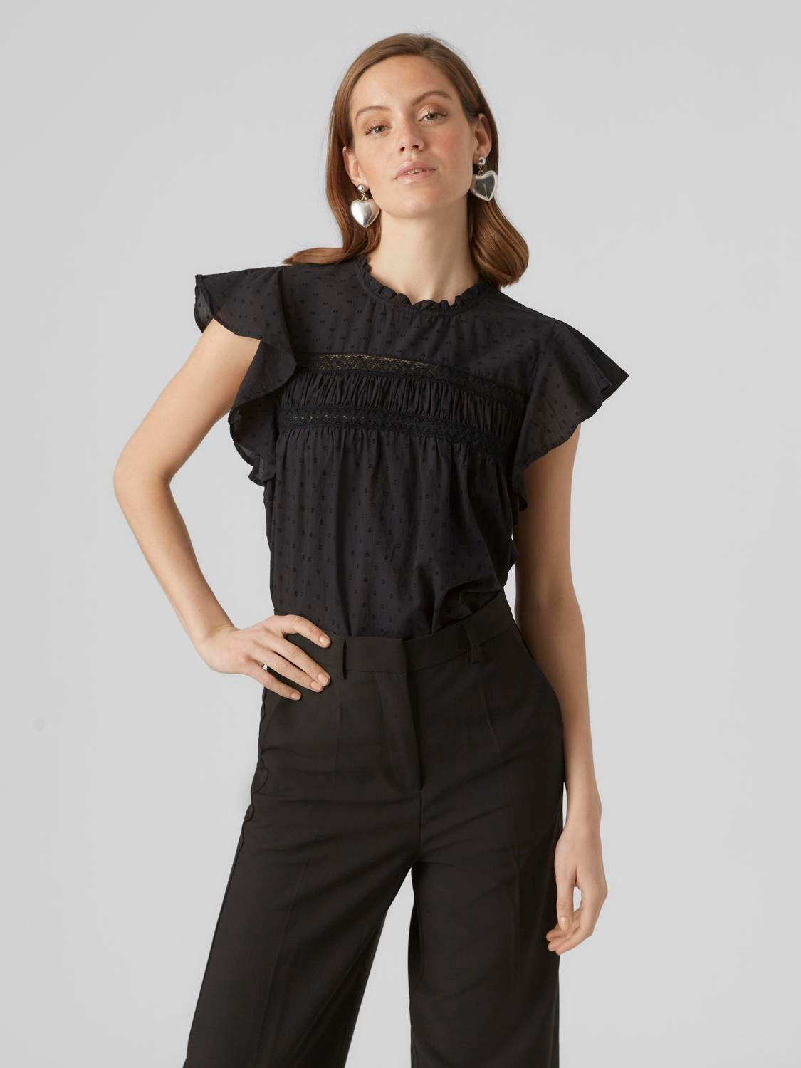 Vero Moda Blusenshirt VMTRINE SL LACE TOP WVN NOOS Baumwolle