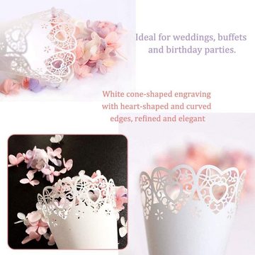 SOTOR Konfetti 50 Stück Hochzeits-Konfetti-Kegel für Blütenblätter, Weiß, Konfetti Konus Tüten Deko Herz-Papierkegel für Süßigkeiten-Buffet