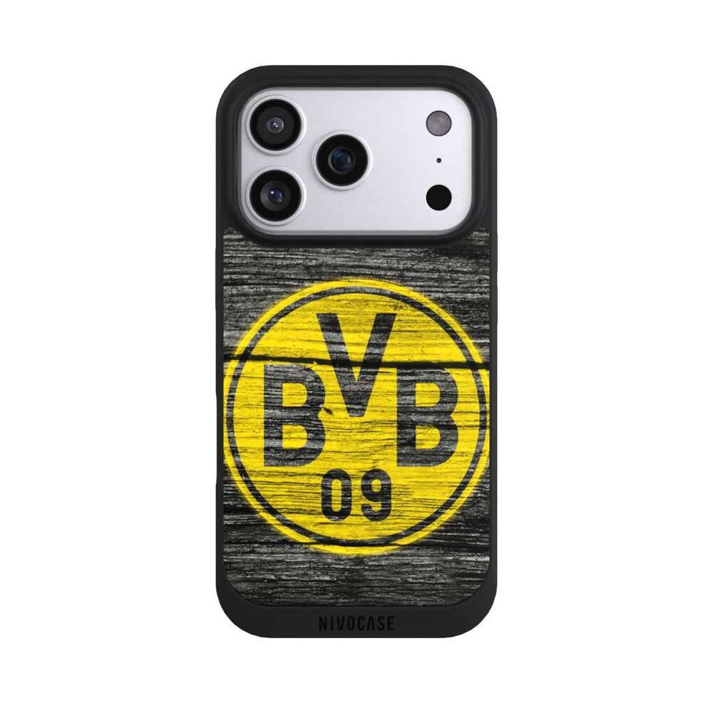 NIVOCASE Handyhülle Borussia Dortmund BVB Holzoptik BVB Holzoptik, Apple iPhone 17 Pro Handyhülle Hülle NIVOpure Case Schwarz