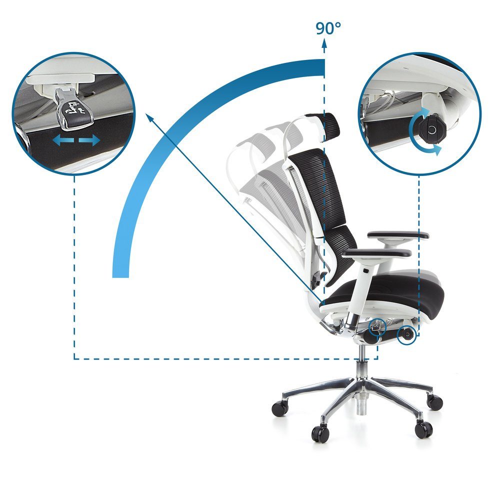 ergonomisch (1 Bürostuhl hjh Drehstuhl SLIM Luxus OFFICE ERGOHUMAN Chefsessel St), Schwarz/Weiß Stoff