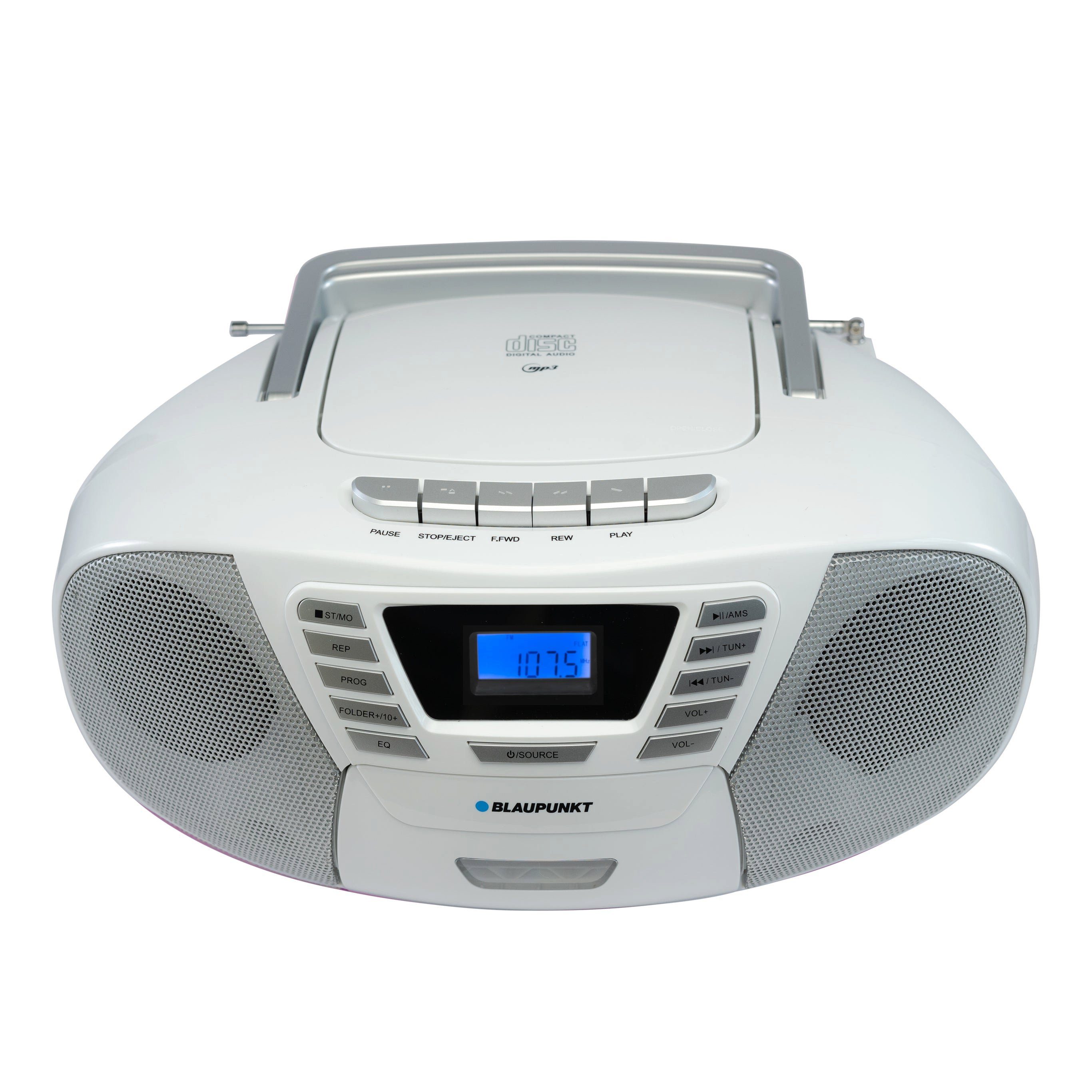 Bluetooth, CD-Player, Radio) 120 Kassetten und 6,00 Blaupunkt Boombox weiss Hörbuchfunktion, USB, B FM, (UKW, W,