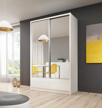 MOEBLO Kleiderschrank RIANA II (Wohnzimmerschrank Schrank Gaderobe Schiebtüren, mit Spiegel und Schubladen Schwebetürenschrank mit Einlegeböden) (BxHxT): 200/180/150/130x214x62 cm