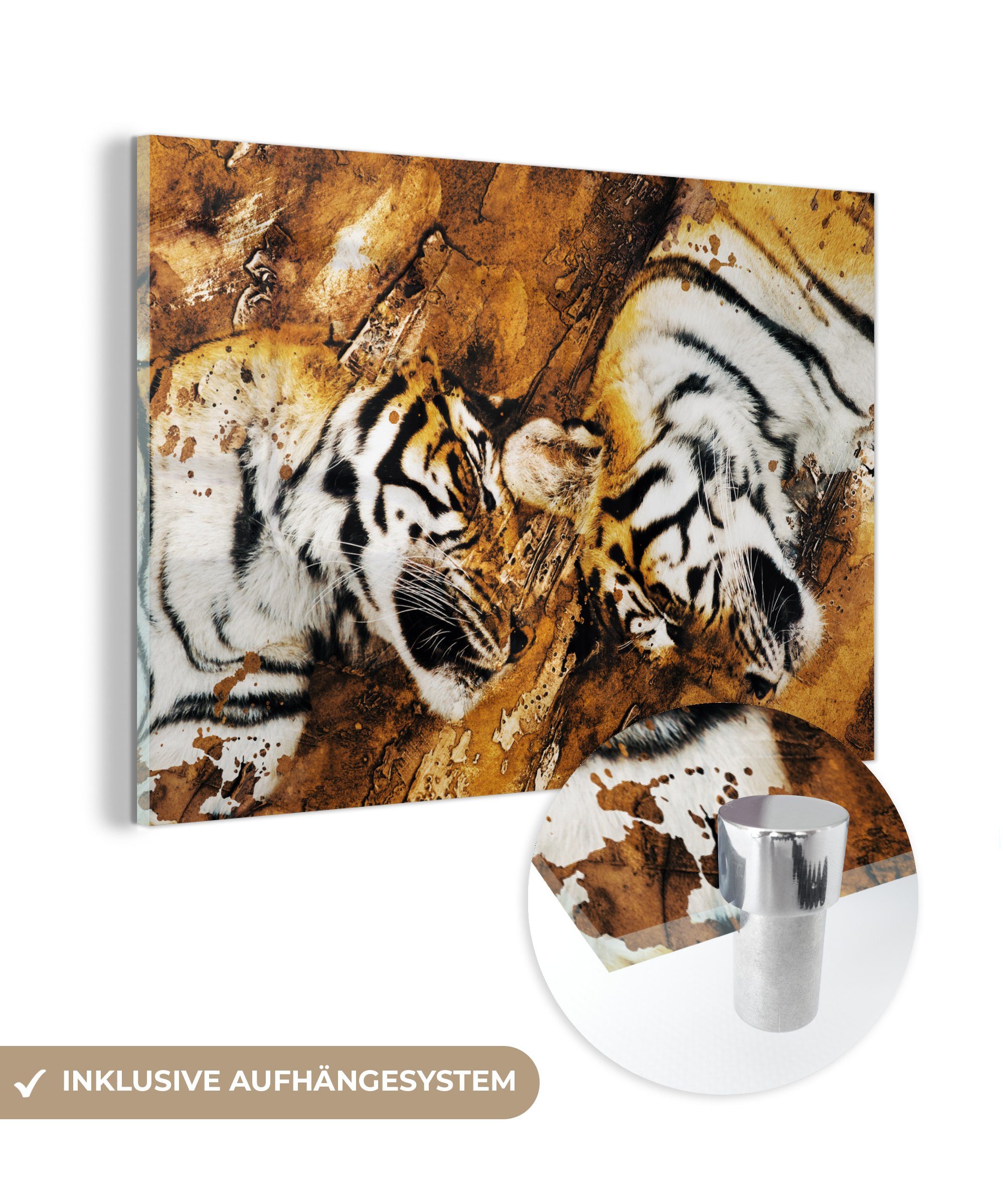 MuchoWow Acrylglasbild Tiger - Baum - Natur, (1 St), Acrylglasbilder Wohnzimmer & Schlafzimmer