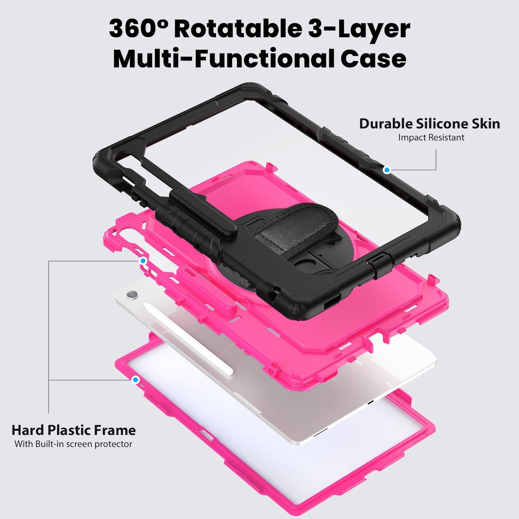 Wigento Tablet-Hülle Für Samsung Galaxy Tab S10 FE Plus Hülle Halter & Schultergurt Pink, Drehgriff, stoßfest, Schultergurt