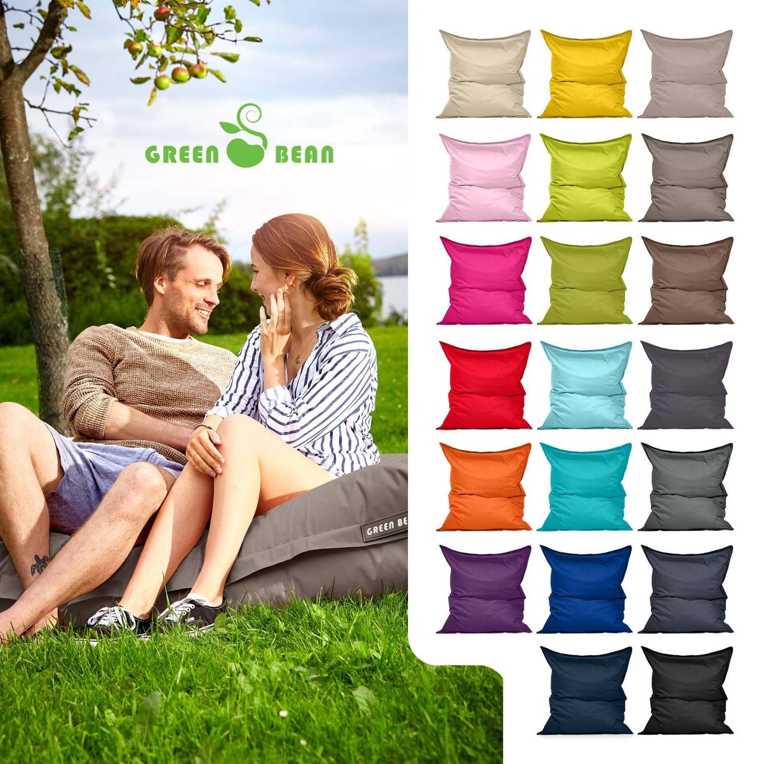 Green Bean Sitzsack XXL Outdoor Sitzsack Square 140x180cm (XXL Riesensitzsack 140x180cm 380 Liter Kinder & Erwachsene Bean Bag EPS Perlen Füllung, Groß Draußen Outdoor Liegekissen), Waschbar Wetterfest Lounge Sitzkissen Bodenkissen