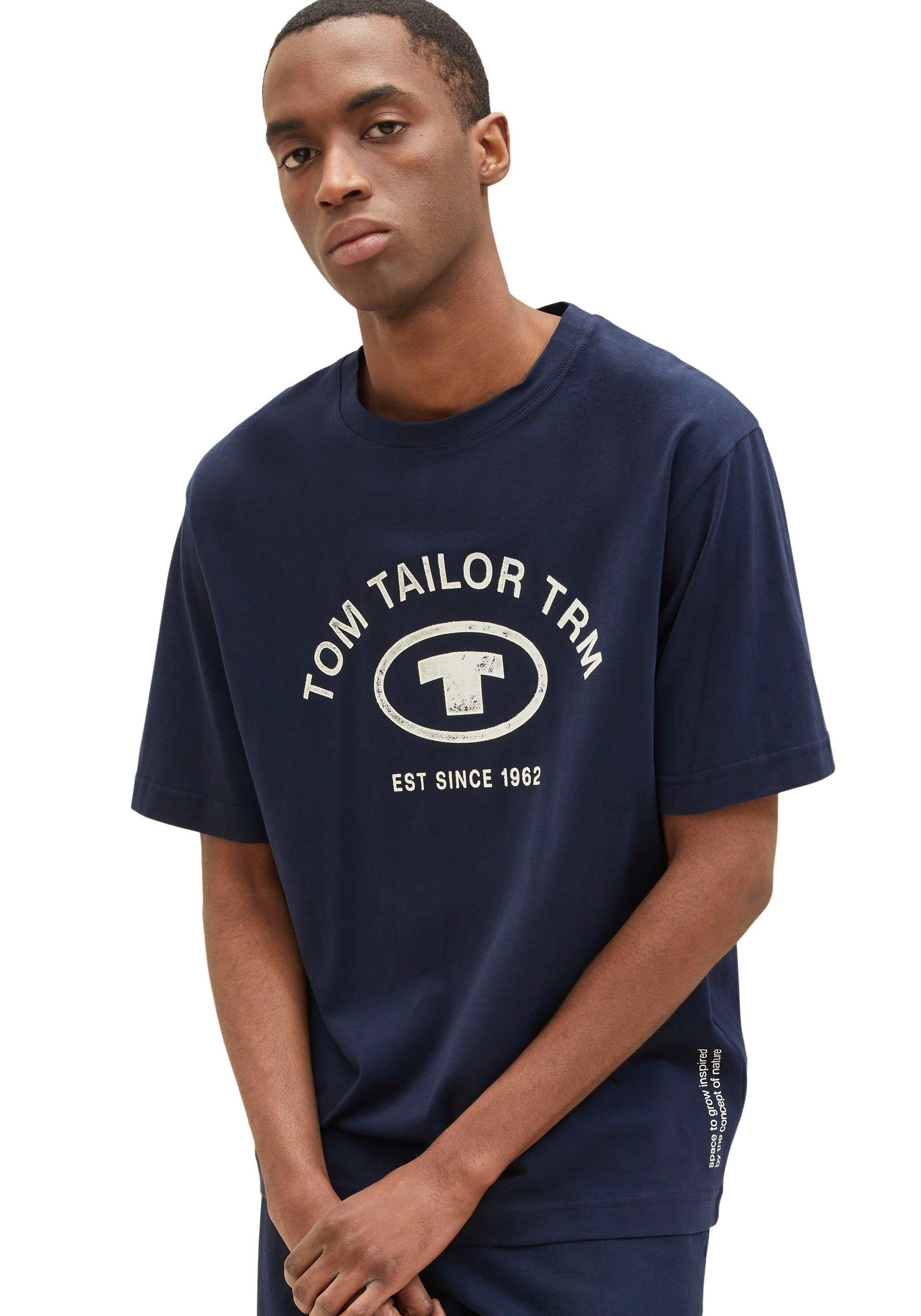 TOM TAILOR Denim Herren Basic T-Shirt Mit Print – Lässiges Shirt Aus Weichem Single Jersey, Größen XS Bis XXL