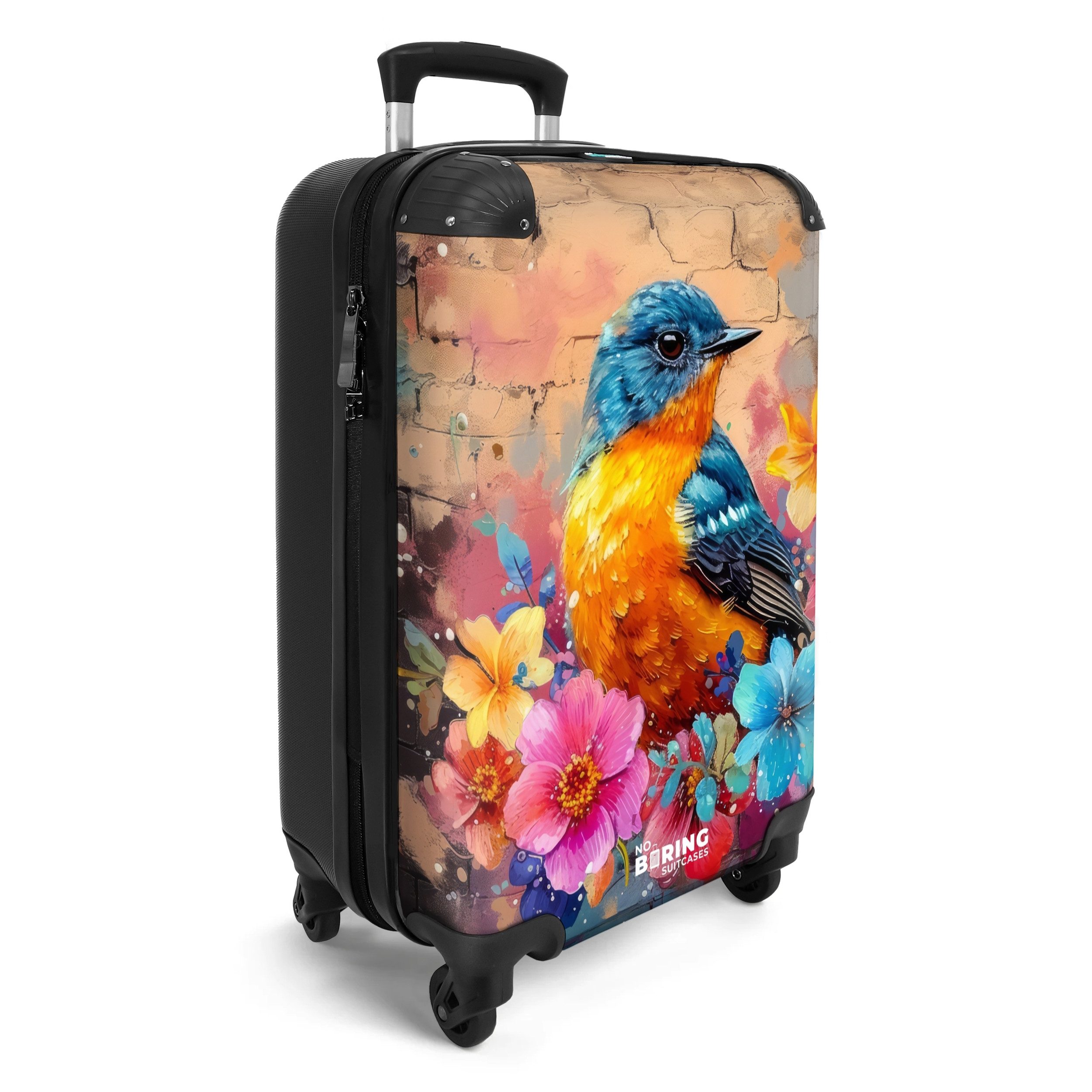 NoBoringSuitcases.com© Hartschalen-Trolley Vogel mit Blumen im günstig online kaufen
