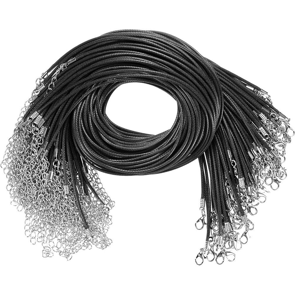 HoyoLee Lederband 100 Stück Geflochtene,Gewachste Halskette Schnur,Für DIY Armband, 40 cm lange Halskette + 5 cm Verlängerungskette, für DIY-Armbänder