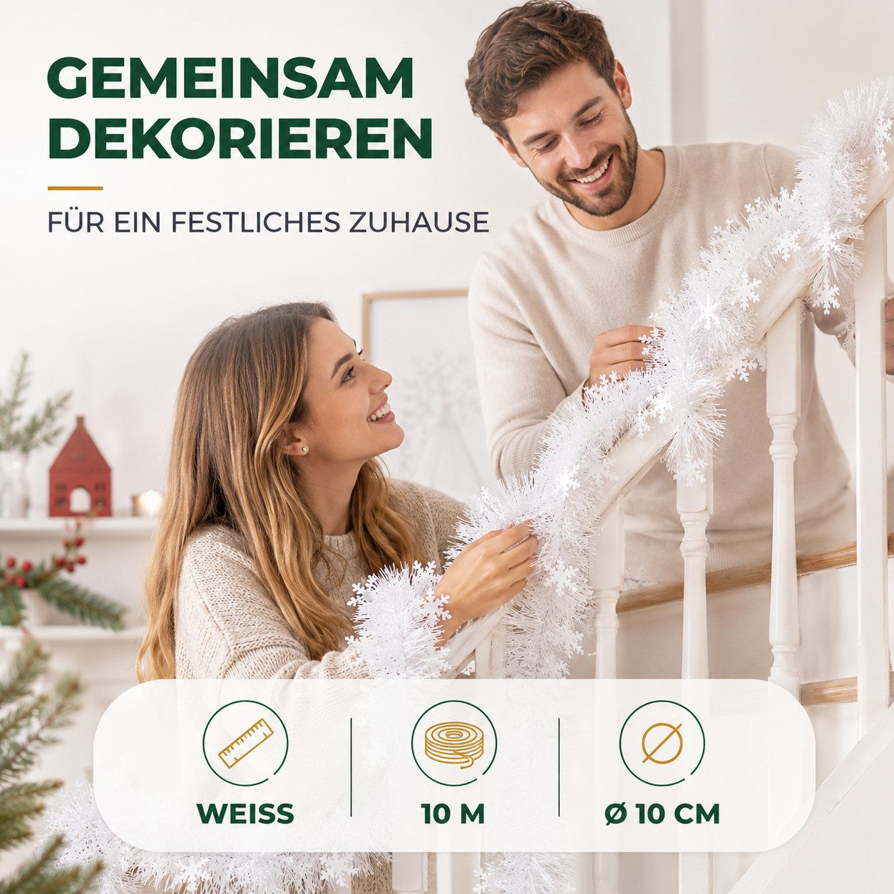 Kunstgirlande Weihnachtsgirlande 10 Meter - Dekogirlande Weihnachten Deko, Weihnachtswunder®, Flexibel einsetzbar / Einfach zu formen
