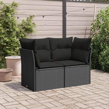 vidaXL Loungesofa Gartensofa mit Kissen 2-Sitzer Schwarz Poly Rattan