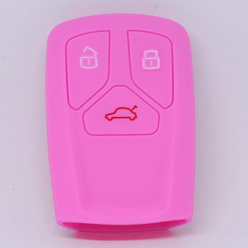 mt-key Schlüsseltasche Autoschlüssel Softcase Silikon Schutzhülle Rosa, für Audi A4 S4 Q7 Q5 TT RS A5 S5 3 Tasten KEYLESS SMARTKEY