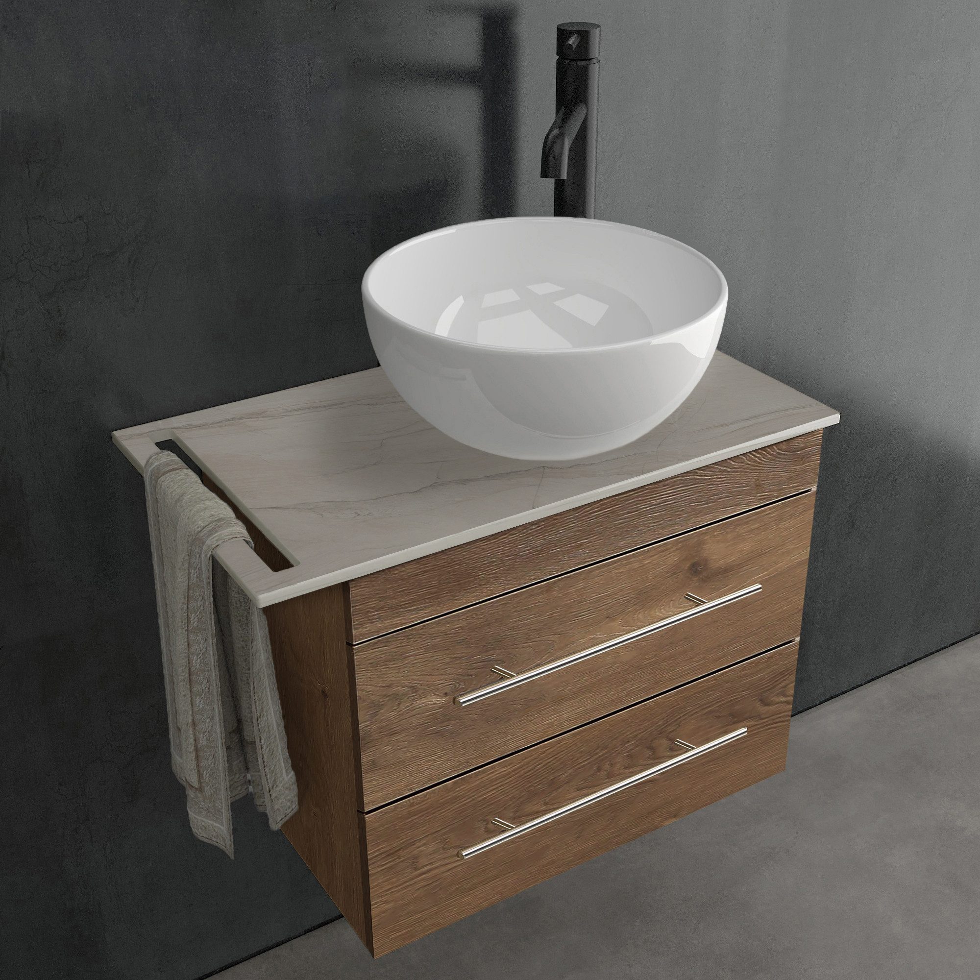 Badmöbel-Set Gäste WC Waschbecken mit Unterschrank – hängender Waschtisch 60 cm