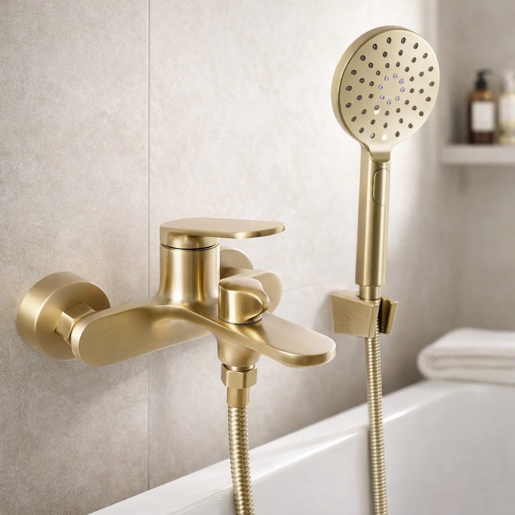 wohnwerk.idee Wannenarmatur Badewannenarmatur Gold Matt Messing Einhebelmischer mit Handbrause