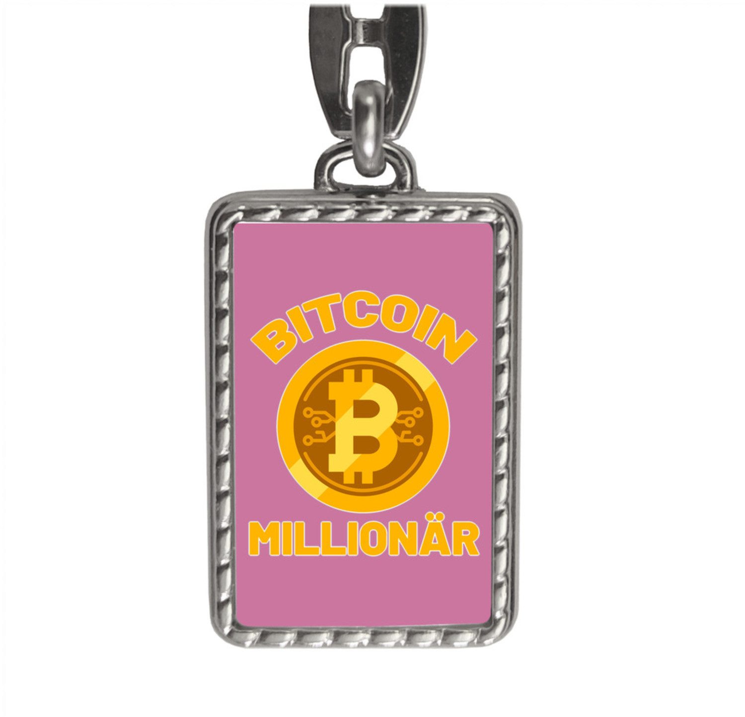 Schlüsselanhänger Bitcoin Millionär Kryptowährung Schlüsselanhänger mit Bordüre in Rosa
