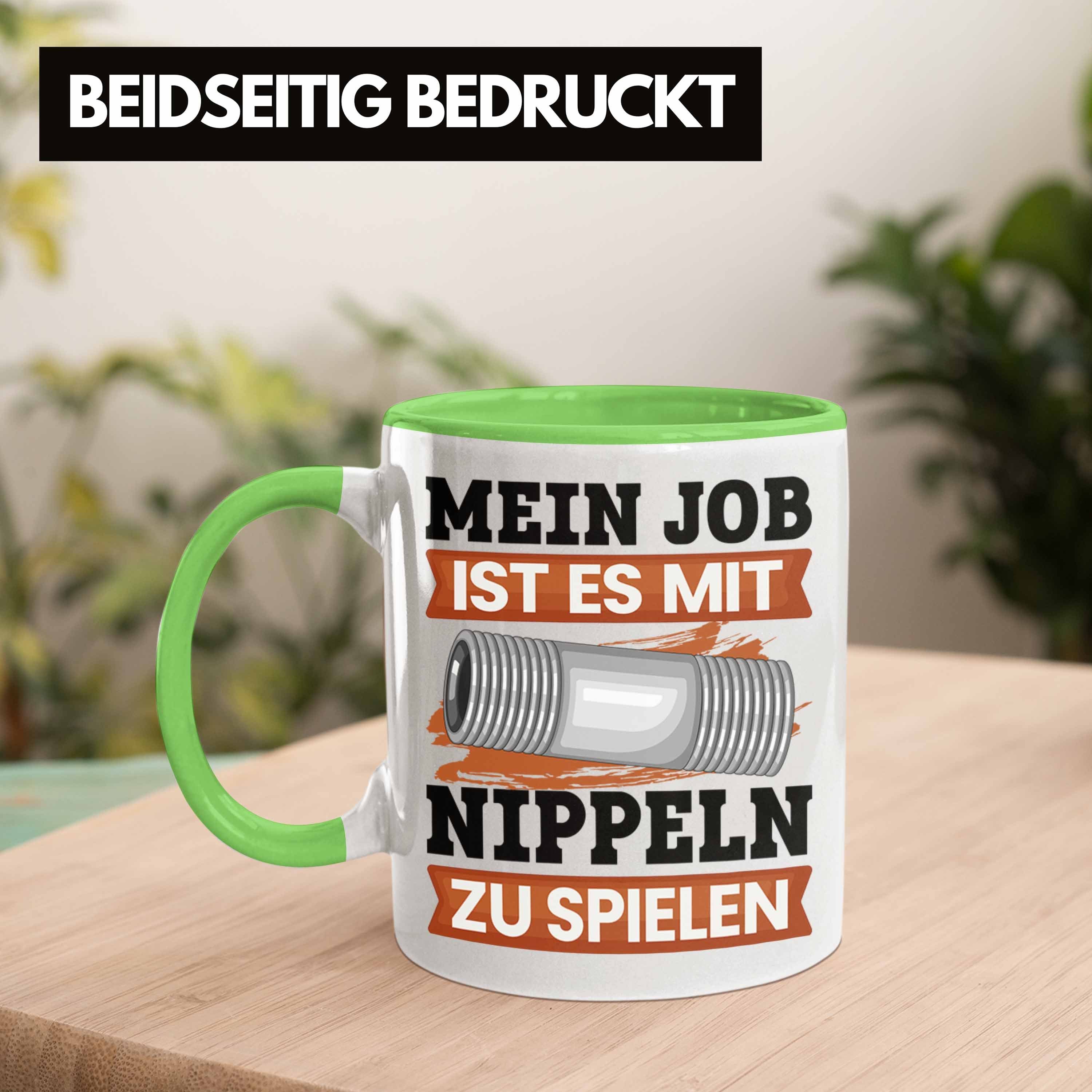 Trendation Grün Geschenk Heizungsbauer Nippeln Spruch Klempner Spielen Tasse Tasse Lustiger