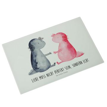 Mr. & Mrs. Panda Servierbrett Axolotl Liebe - Weiß - Geschenk, große Liebe, Lurch, Ehemann, glückli, Premium Glas, (1-St)