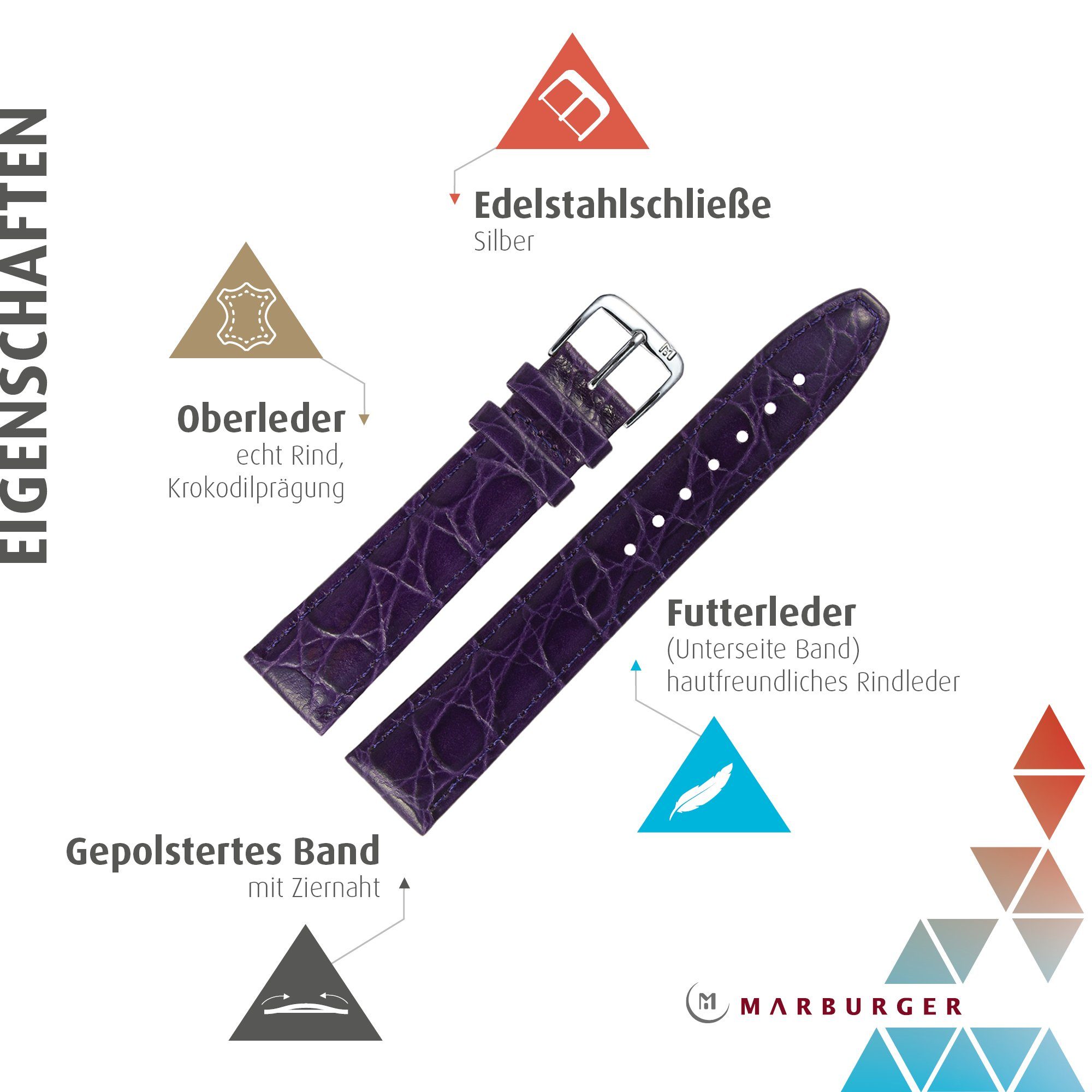 MARBURGER Uhrenarmband 16mm Leder Kroko (Caiman) günstig online kaufen