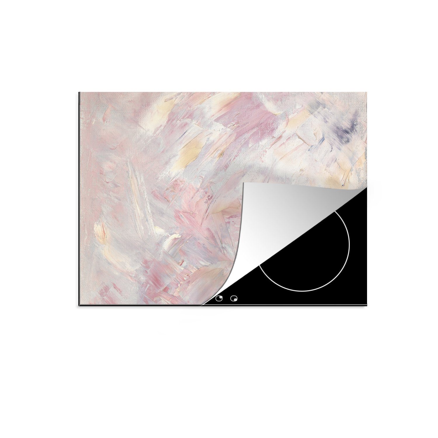 MuchoWow Herdblende-/Abdeckplatte Ölgemälde Rosa, Vinyl, (1 tlg), 60x52 cm, Mobile Arbeitsfläche nutzbar, Ceranfeldabdeckung
