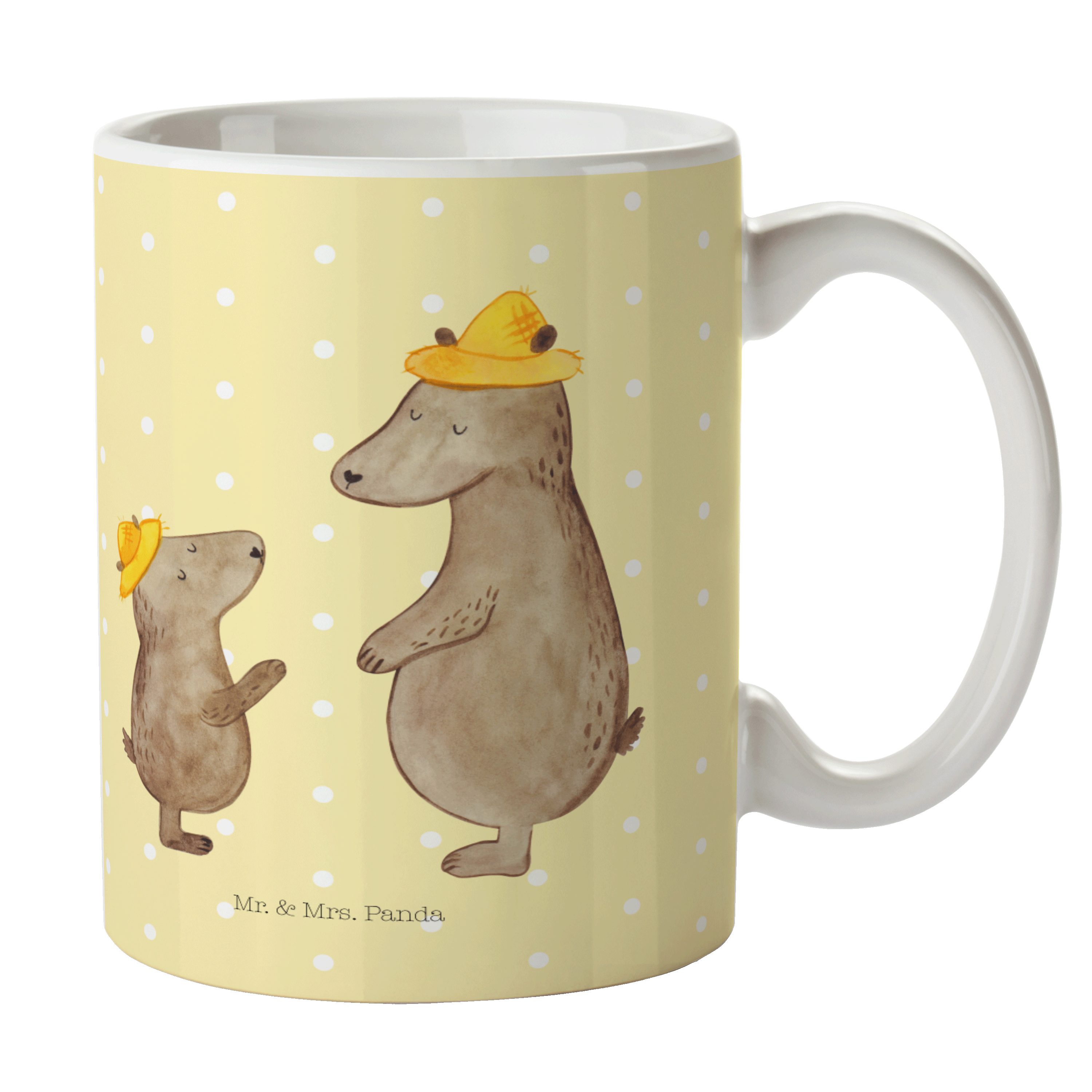 Mr. & Mrs. Panda Tasse Bären mit Hut - Gelb Pastell - Geschenk, Keramiktasse, Tasse Motive, Keramik
