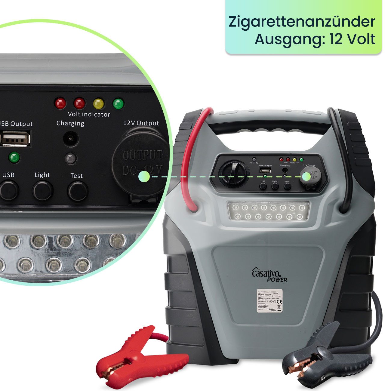 Casativo 5-in-1 Notfallbegleiter mit Starthilfe Booster & Luftkompressor Powerbank 20000 mAh, 12V, 20Ah, 1000A, 150 PSI – leistungsstark, mobil & vielseitig