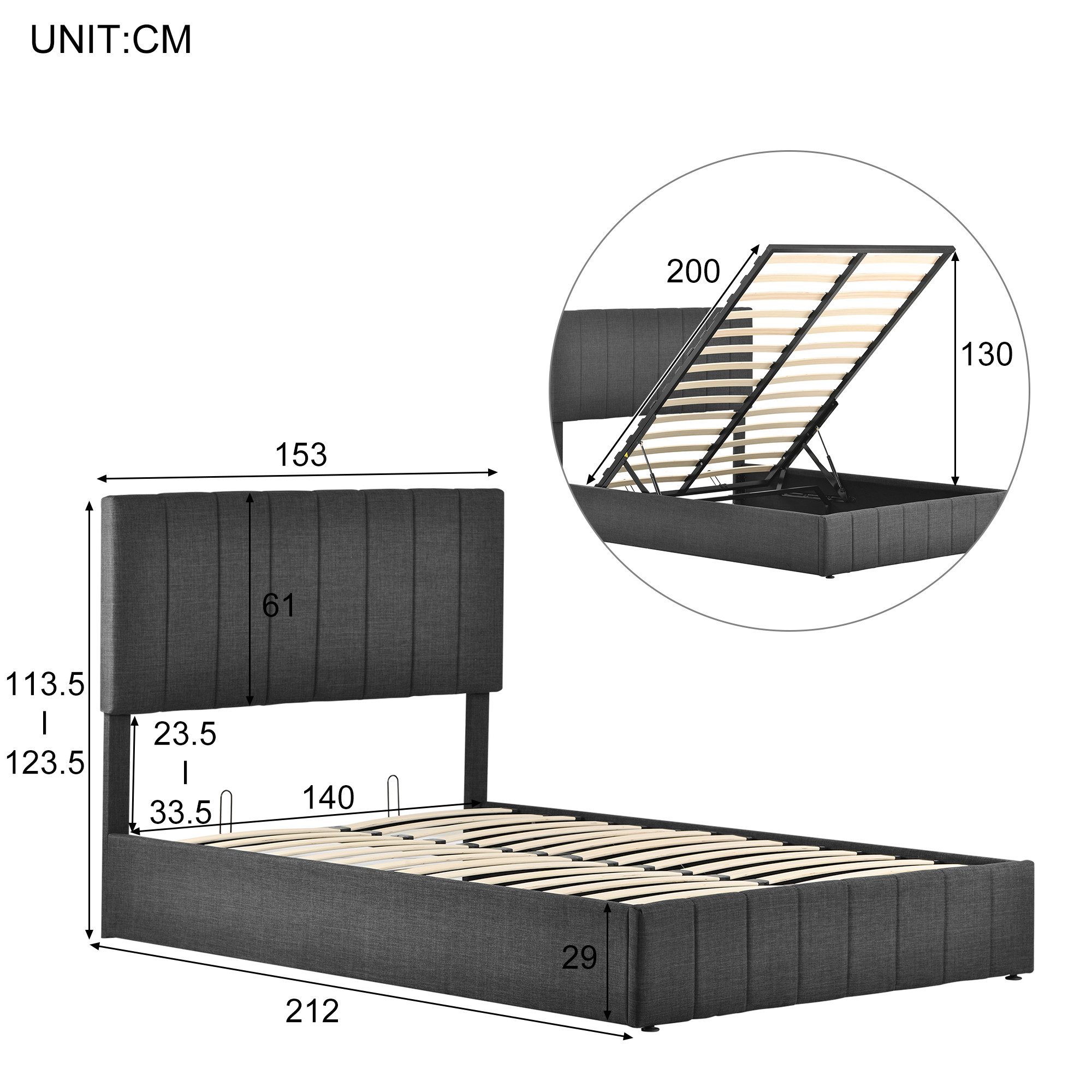 Ulife Boxspringbett graues und hydraulisches Doppelbett günstig online kaufen