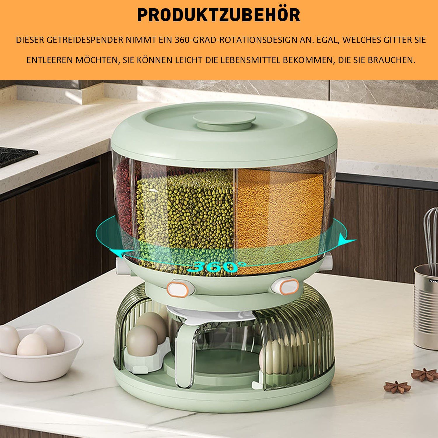 Lagerung, drehbar Home Müslispender MAGICSHE transparenter Organizer Kornbehälter, versiegelte 360° Kornverteiler grün 6-Gitter Kitchen trockener