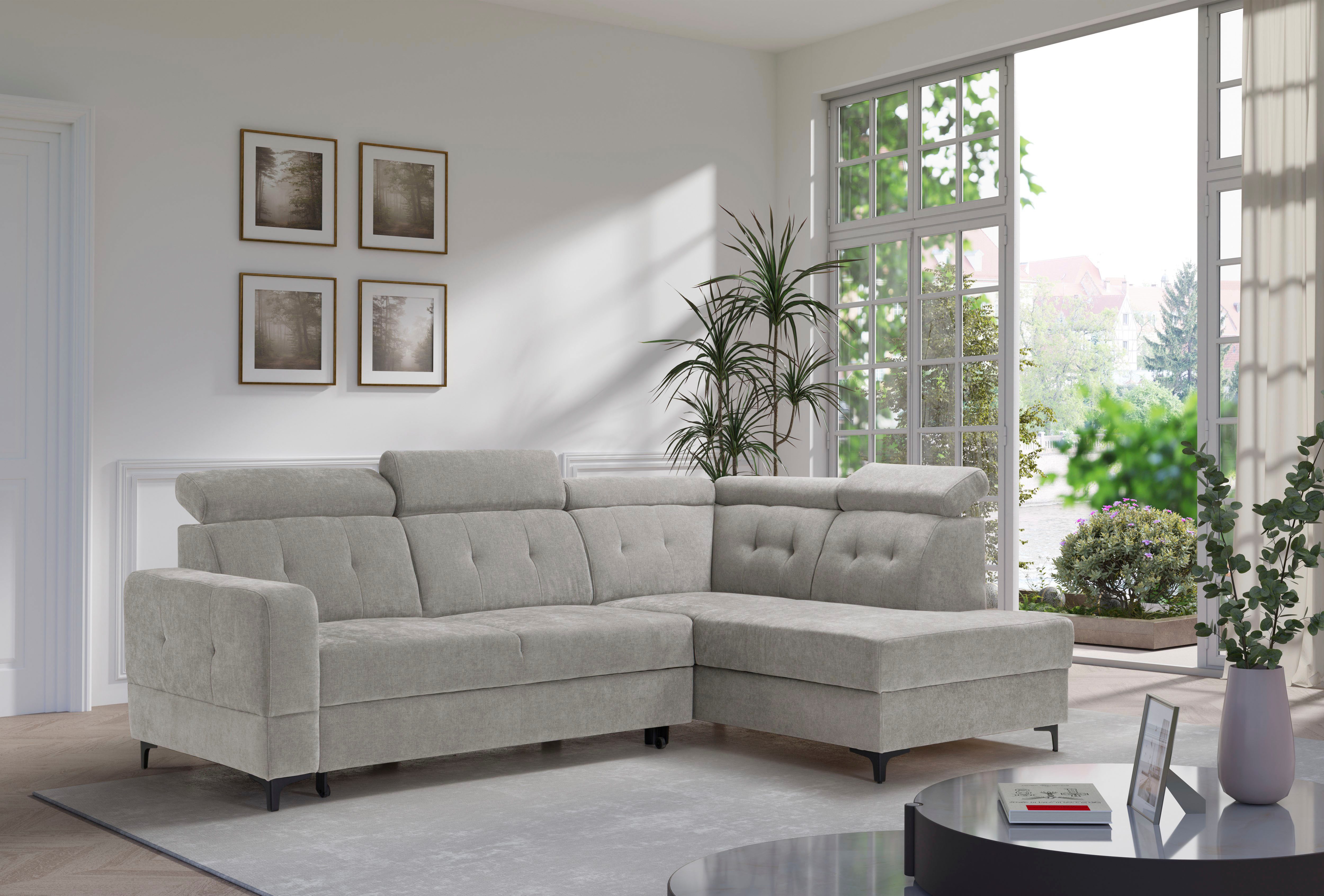 exxpo - sofa fashion Ecksofa Monte, Kopfteile verstellbar, optional mit Bettfunktion & Bettkasten, 2 Teile, L- Form, mit Kopfteilverstellung, optional Bettfunktion und Bettkasten