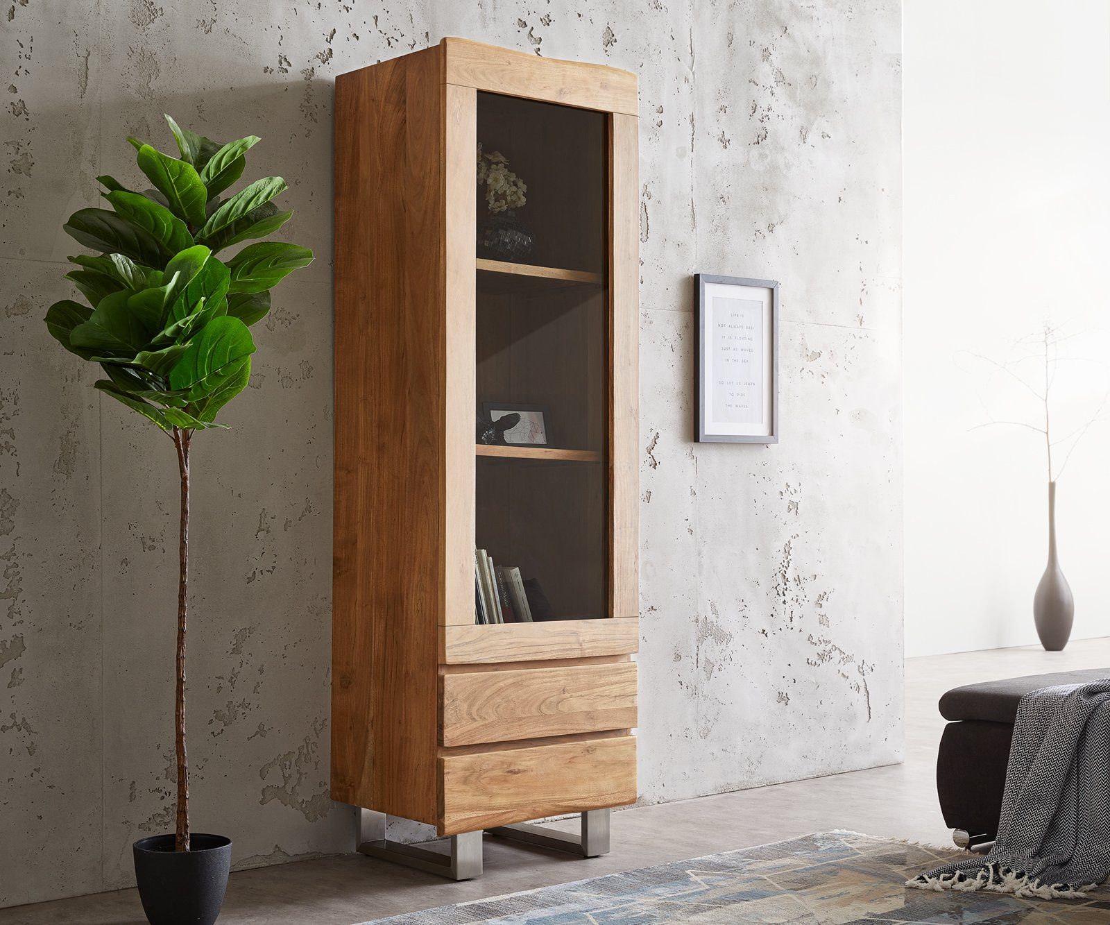 DELIFE Vitrine Live-Edge Akazie Natur 60x190 günstig online kaufen