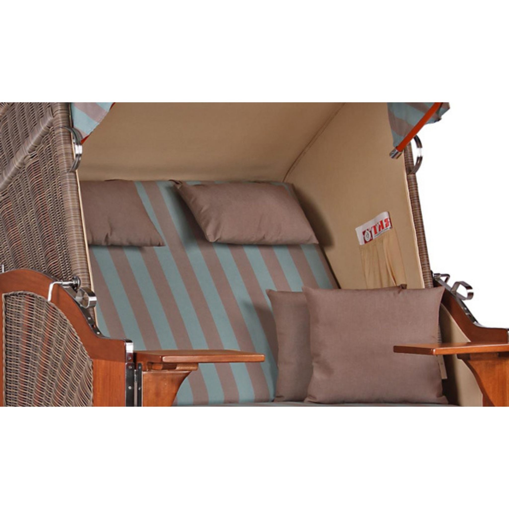 MR.DEKO Strandkorb Strandkorb Komplettset Seeblick Mahagoni PE Grey Dessin 520, BxTxH: 125x80x170 cm, Volllieger, Seeblick, (Luxus-Komplettset 4-tlg. inkl. Abdeckhaube, 4-tlg., Strandkorb mit Abdeckhaube, Rollen & Lifter-System), Wetterfester Strandkorb inkl. Lifter & Rollen, Fertig montiert