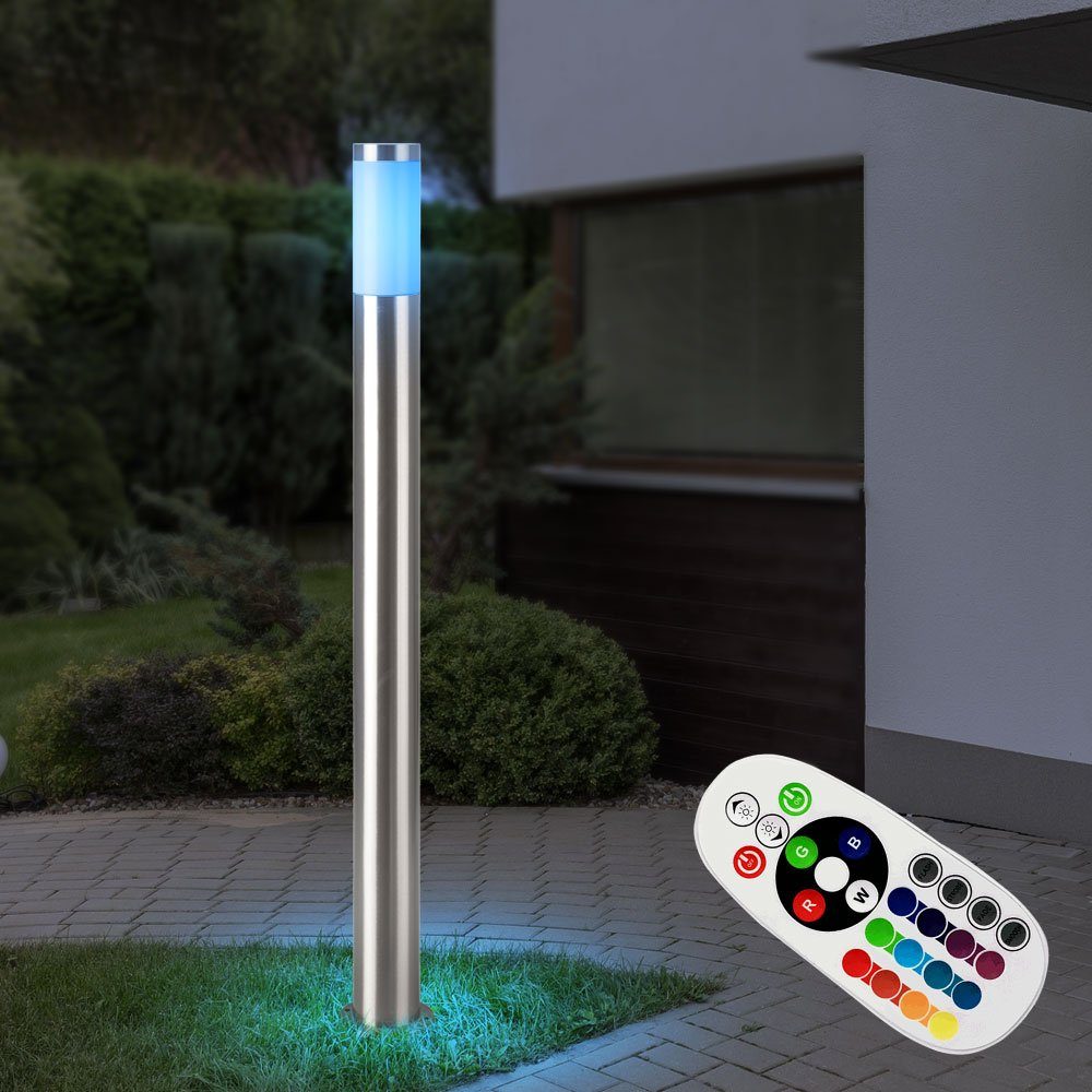 etc-shop Außen-Stehlampe, 110 LED cm Stehleuchte - Außen FERNBEDIENUNG silber Bewegungsmelder LED Lampe RGB Steh