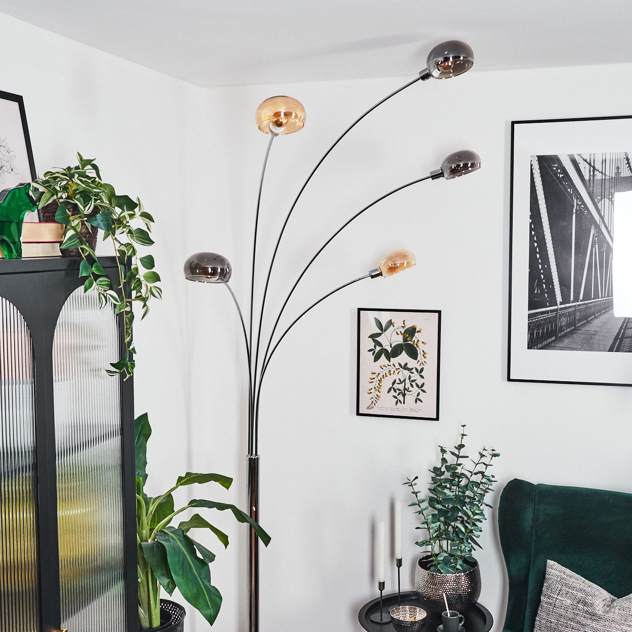 hofstein Stehlampe Stehlampe aus Metall in Weiß/Chrom/Rauch/Bernstein, Retro-Design, verstellbare Stehleuchte mit Marmorfuß und Schalter am Gehäuse, E14