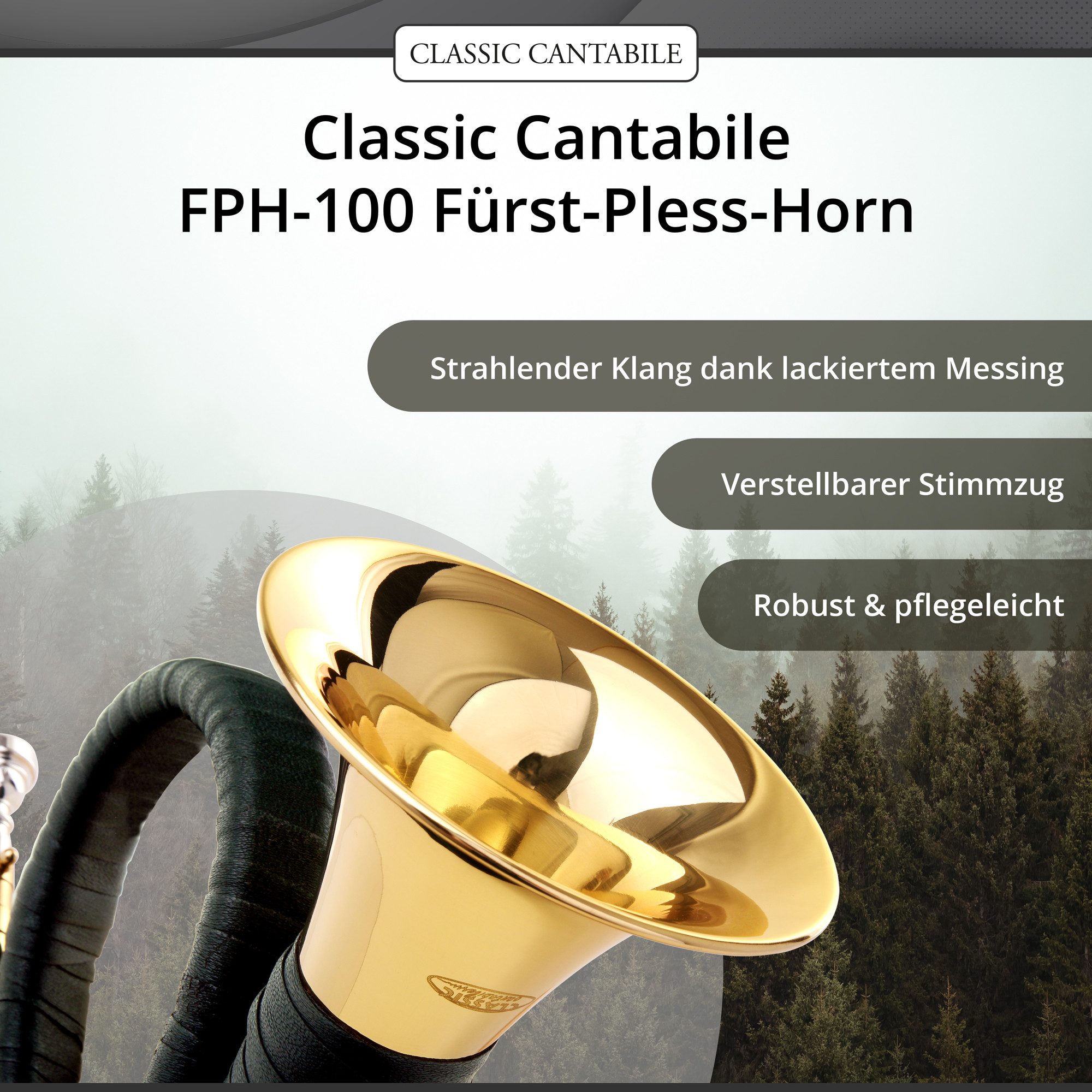 Classic Cantabile Signaltrompete Fürst Pless Horn, Jagdhorn in B-Stimmung, Posthorn oder Signalhorn B