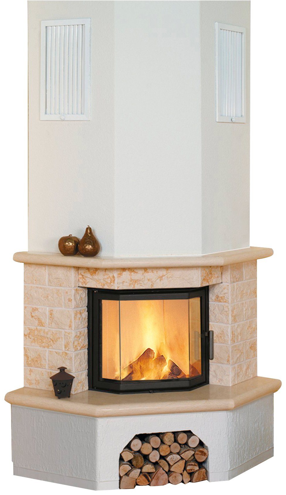 HARK Kaminbausätze Vermont echter Marmor classico-beige, 8 kW, Zeitbrand