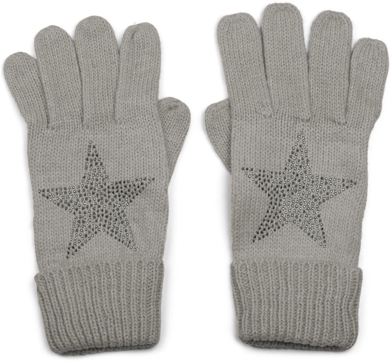 styleBREAKER Strickhandschuhe Strick Handschuhe mit Strass Stern Grau