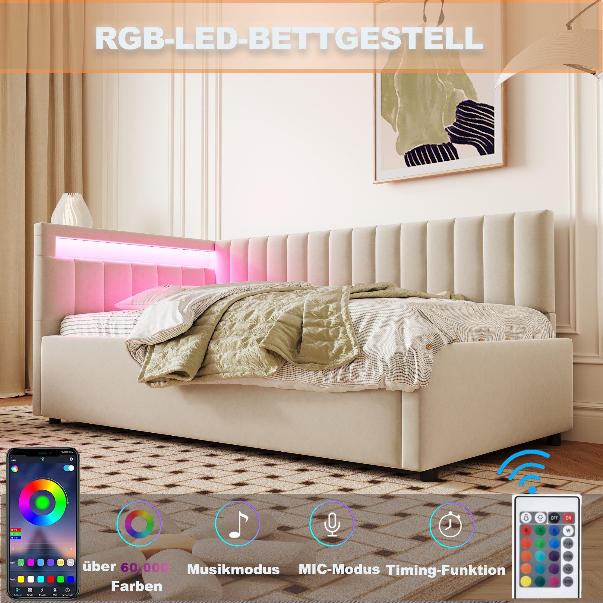 HAUSS SPOLE Schlafsofa 90x200 mit LED-Beleuchtung günstig online kaufen
