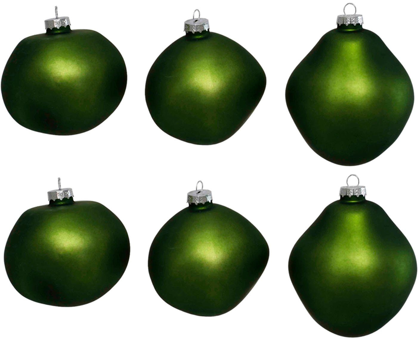 Ø cm, Weihnachtsdeko, 8 Weihnachtsbaumkugel Kugeln Birdelle matt, (6 organische St), aus Glas Christbaumkugeln ca. Christbaumschmuck, Form, Leonique matt organischer in Baumkugeln grün