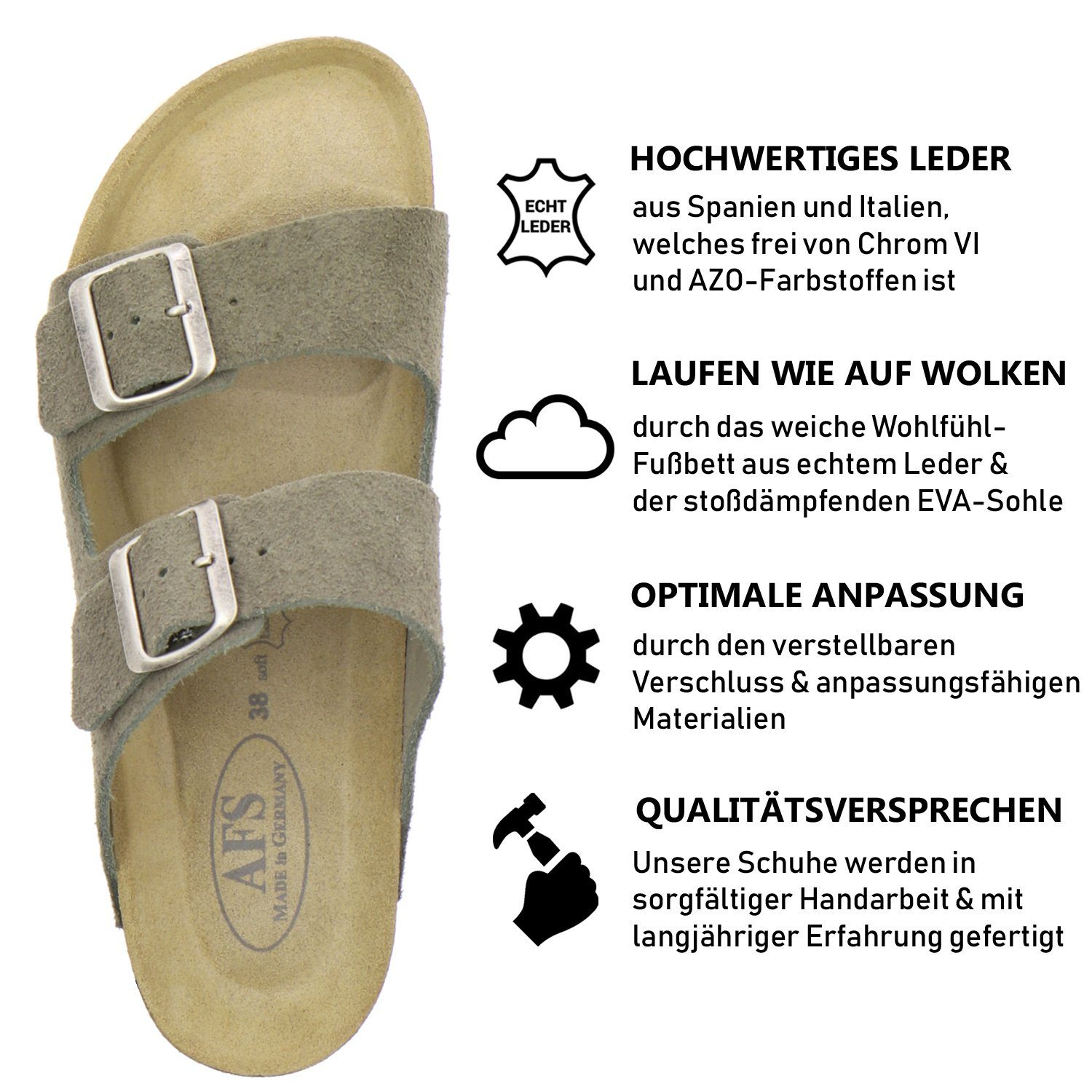 AFS-Schuhe 2100 für Pantolette Made in Germany aus Fussbett, Leder Damen antilope mit